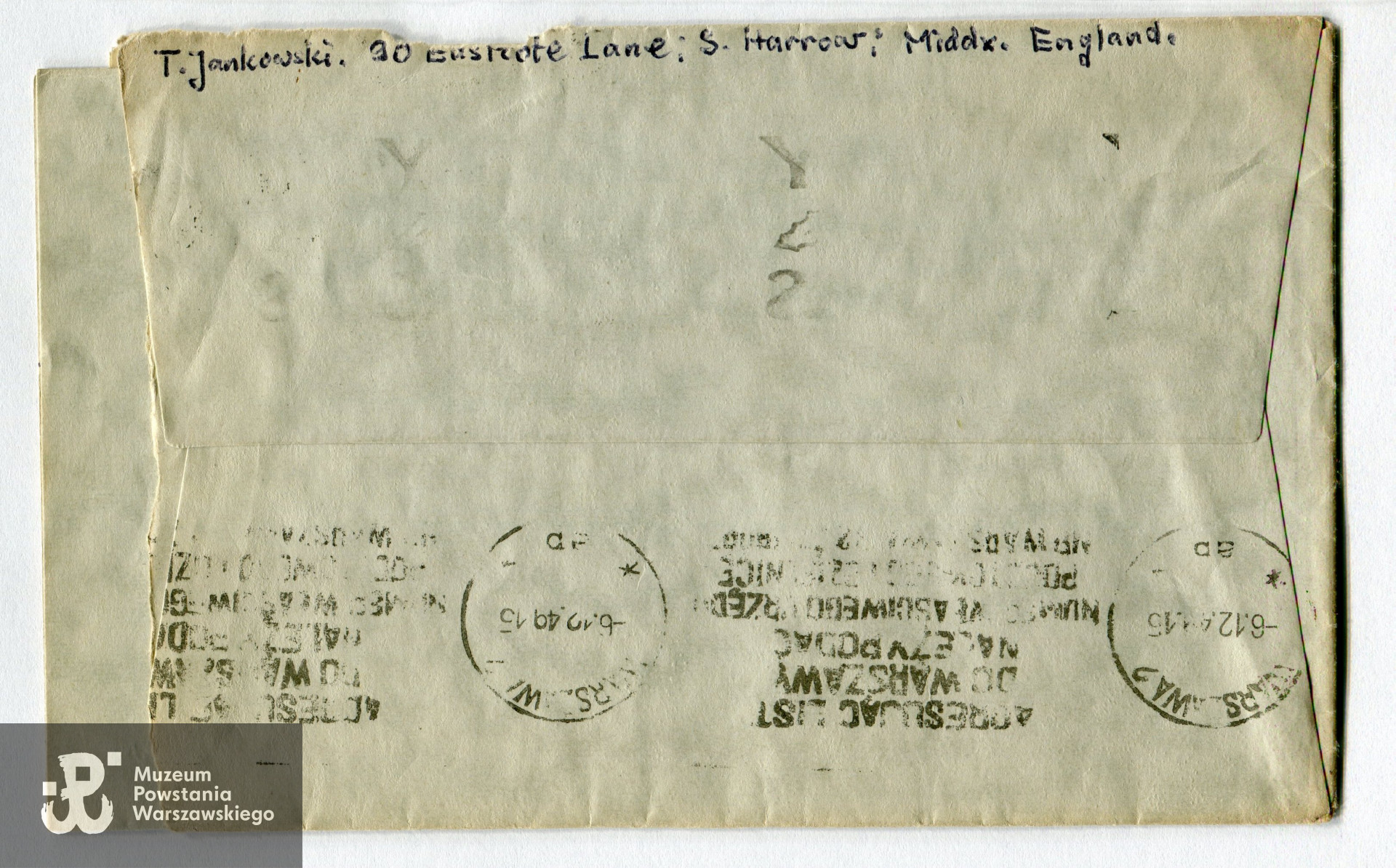 Listy kierowane ze Szkocji przez  Tadeusza do kraju. Ze zbiorów prywatnych, do wykonania kopii udostępniła p. Anna Wójcik - Wojakowska