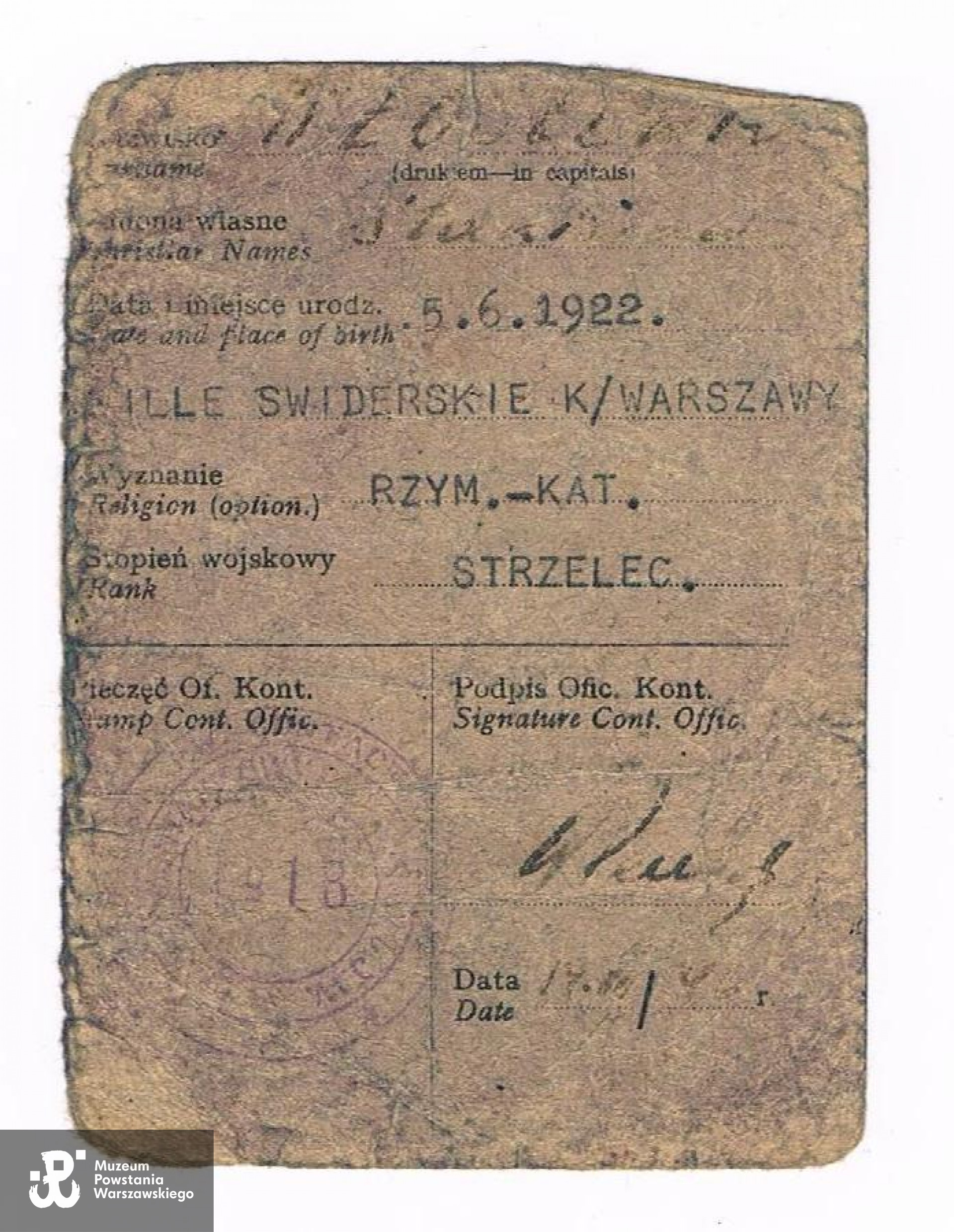 Wystawiona przez PSZ legitymacja byłego jeńca wojennego wystawiona. Z archiwum rodzinnego syna, p. Krzysztofa Kłosiewicza