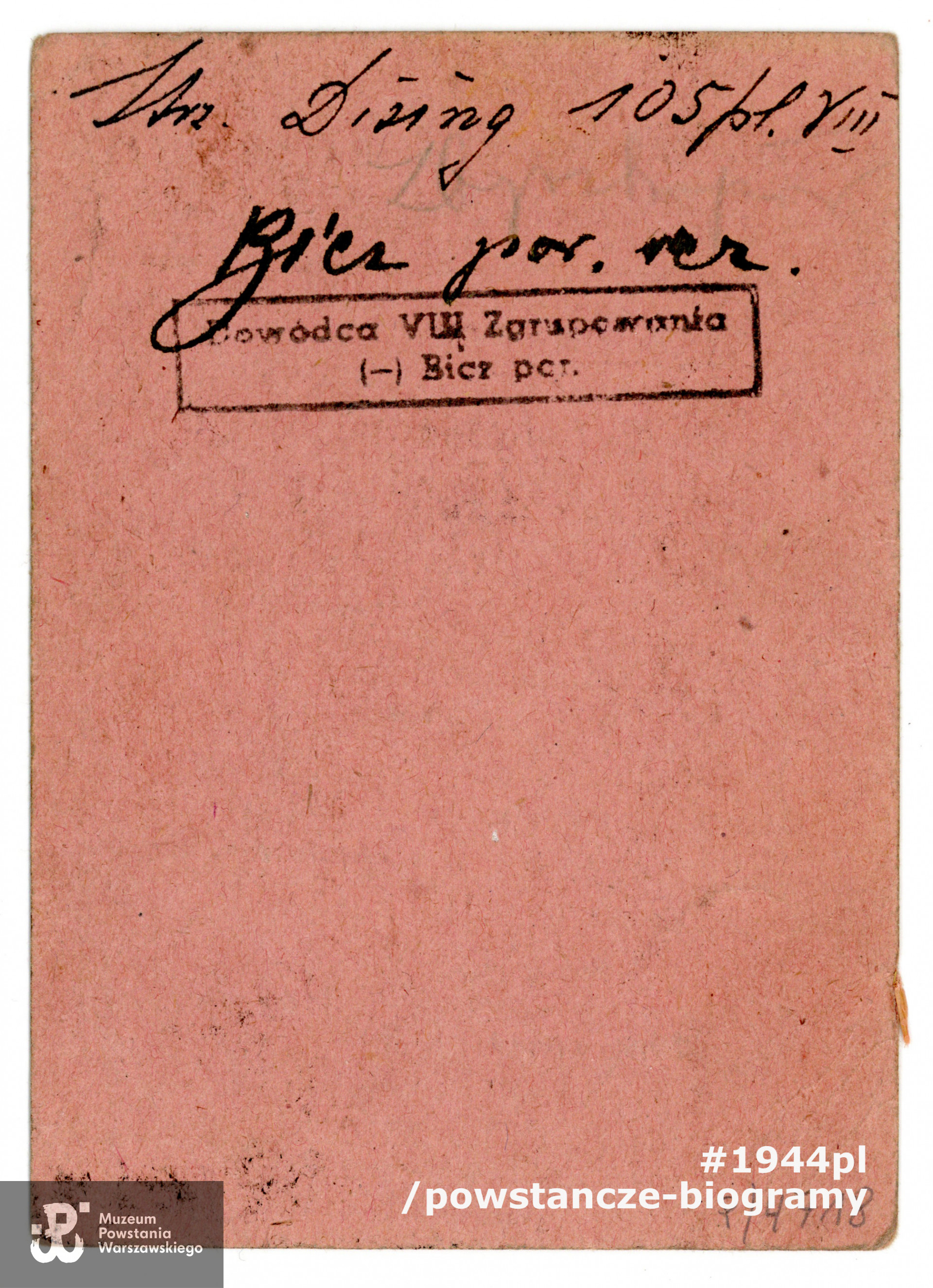 Legitymacja Armii Krajowej, dokument wystawiony  na nazwisko strz. Jan Gissing, dar p. Hanny Dąbrowskiej-Gising