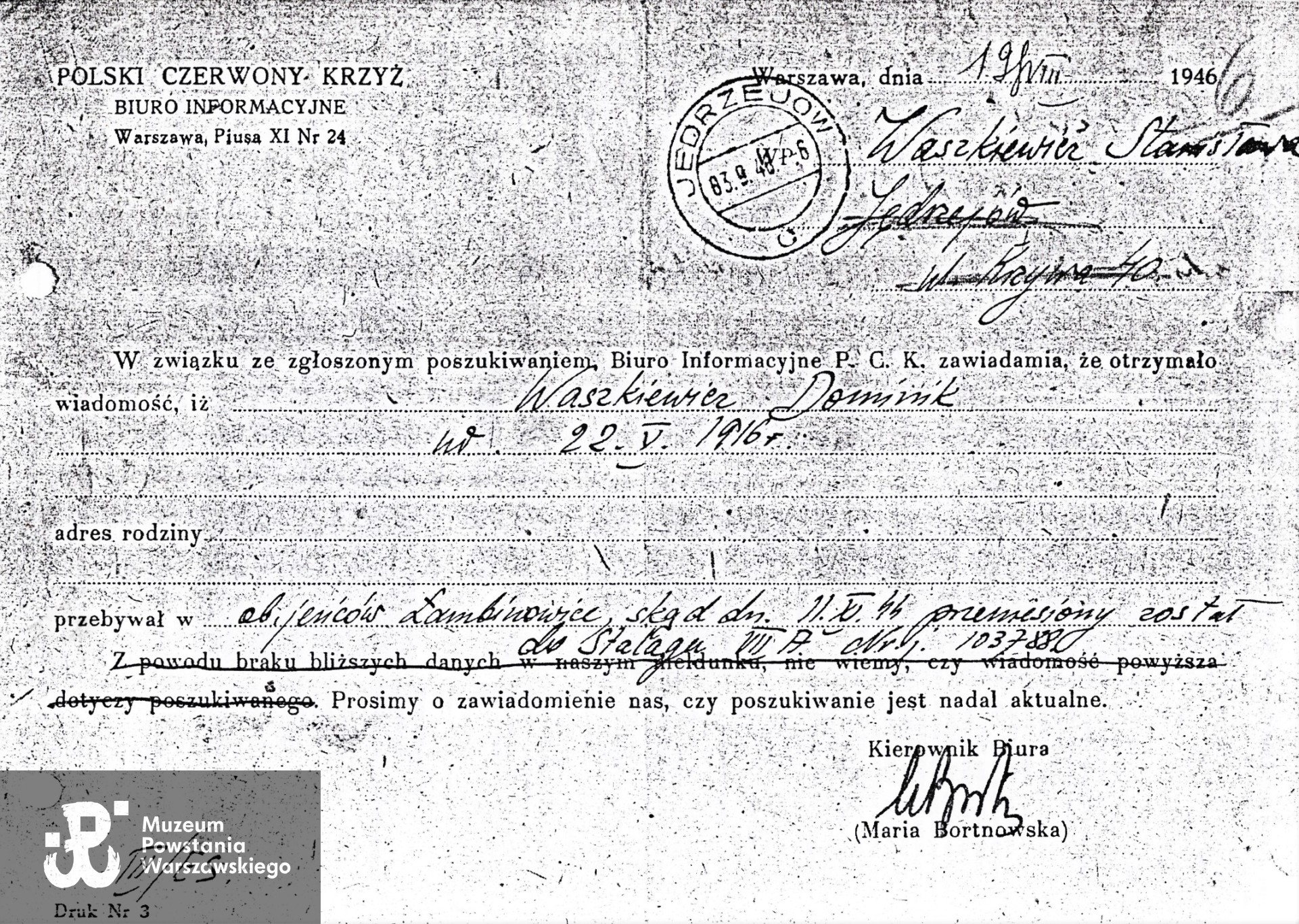 Ze zbiorów rodzinnych, skan nadesłał p. Dominik Waszkiewicz, wnuk Powstańca