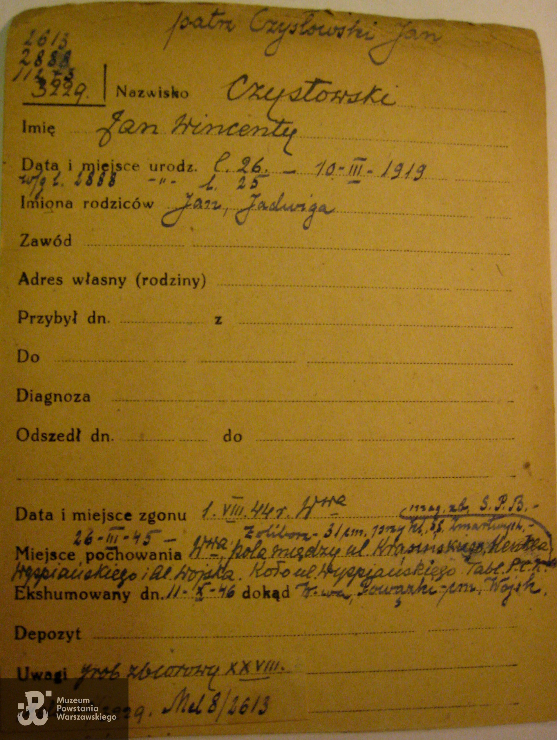 PCK - kartoteka, tu data urodzenia 10 marca 1919