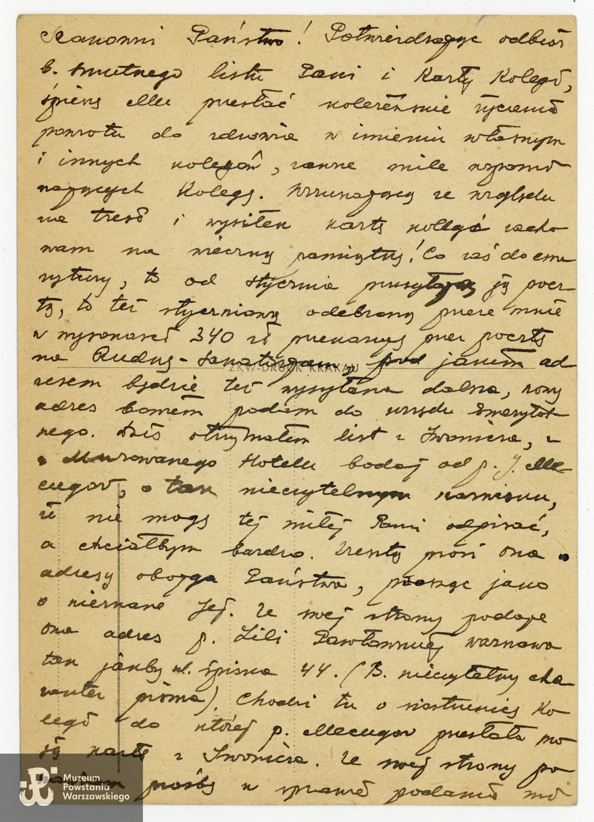 Adresowane do Antoniego Ogulewicza listy  <a href = jozef-tolloczko,45987.html> kpt. Józefa Tołłoczki,</a>   inspektora PWPW, uczestnika Powstania Warszawskiego, który po kapitulacji znalazł się w krakowskiej filii PWPW.  Ze zbiorów rodzinnych udostępniony przez p. Ryszarda Pijarczyka.