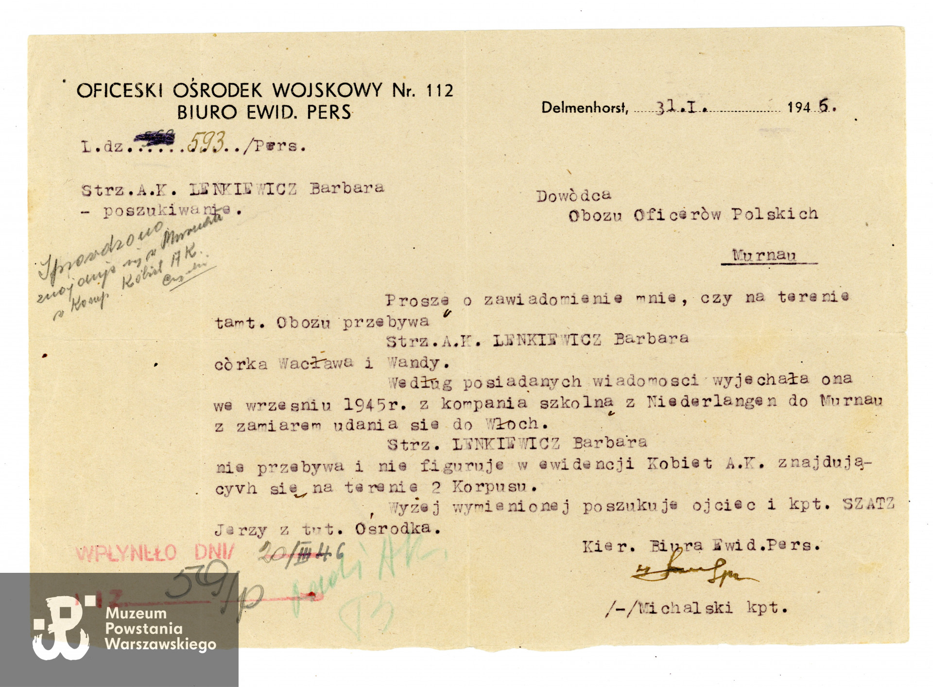 Ze zbiorów Muzeum Powstania Warszawskiego, sygn. P/9795 dar p. Ryszarda Kołodziejskiego