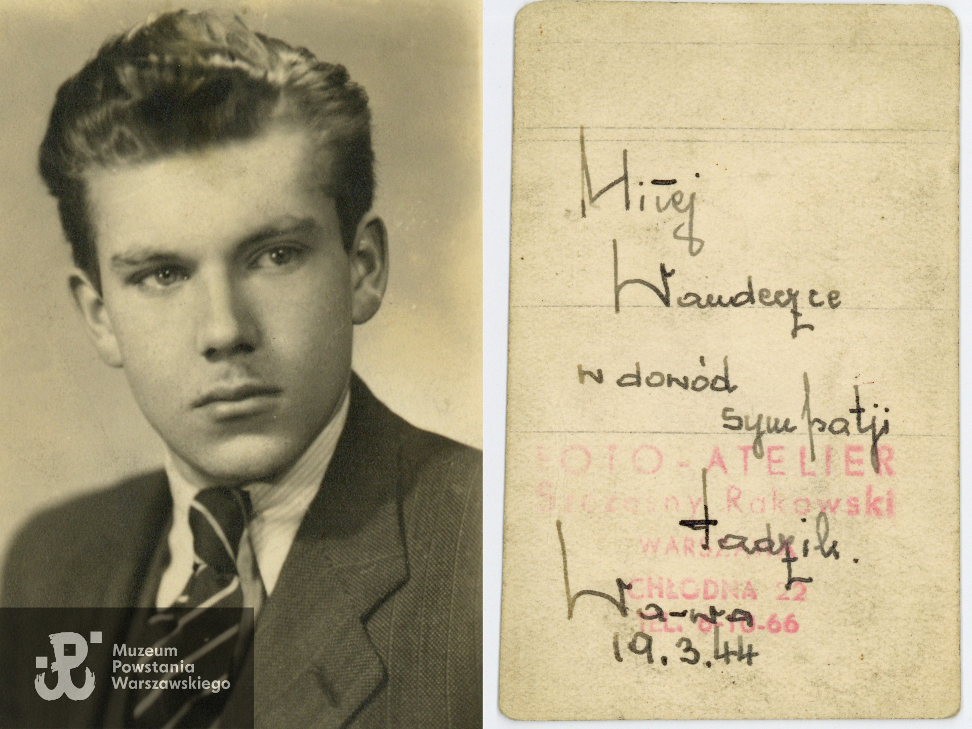 Dedykacja dla  Wandy od jej sympatii,  Tadeusza Trębińskiego  ps. „Czambori” („Czambory"), który  poległ 8 sierpnia 1944 roku śmiertelnie ranny na barykadzie przy ul. Chopina 13.  Fot. ze zbiorów  rodzinnych p. Wandy Jeziorek -  Zniewierowskiej, udostępniła córka, p. Anna Zniewierowska - Chruściel.