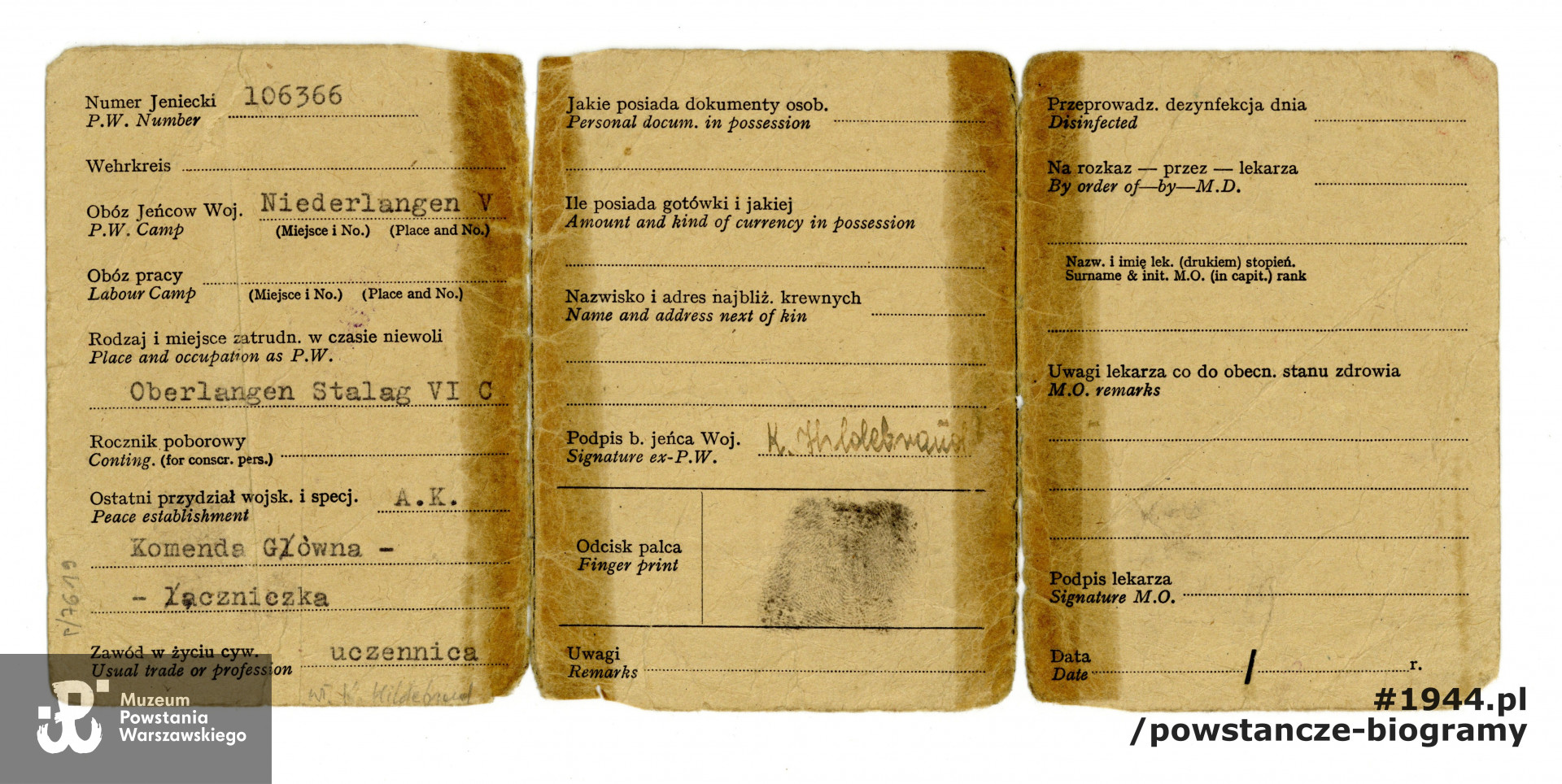 Ze zbiorów Muzeum Powstania Warszawskiego, sygn. P/7619,  dar Emilii Hildebrandt