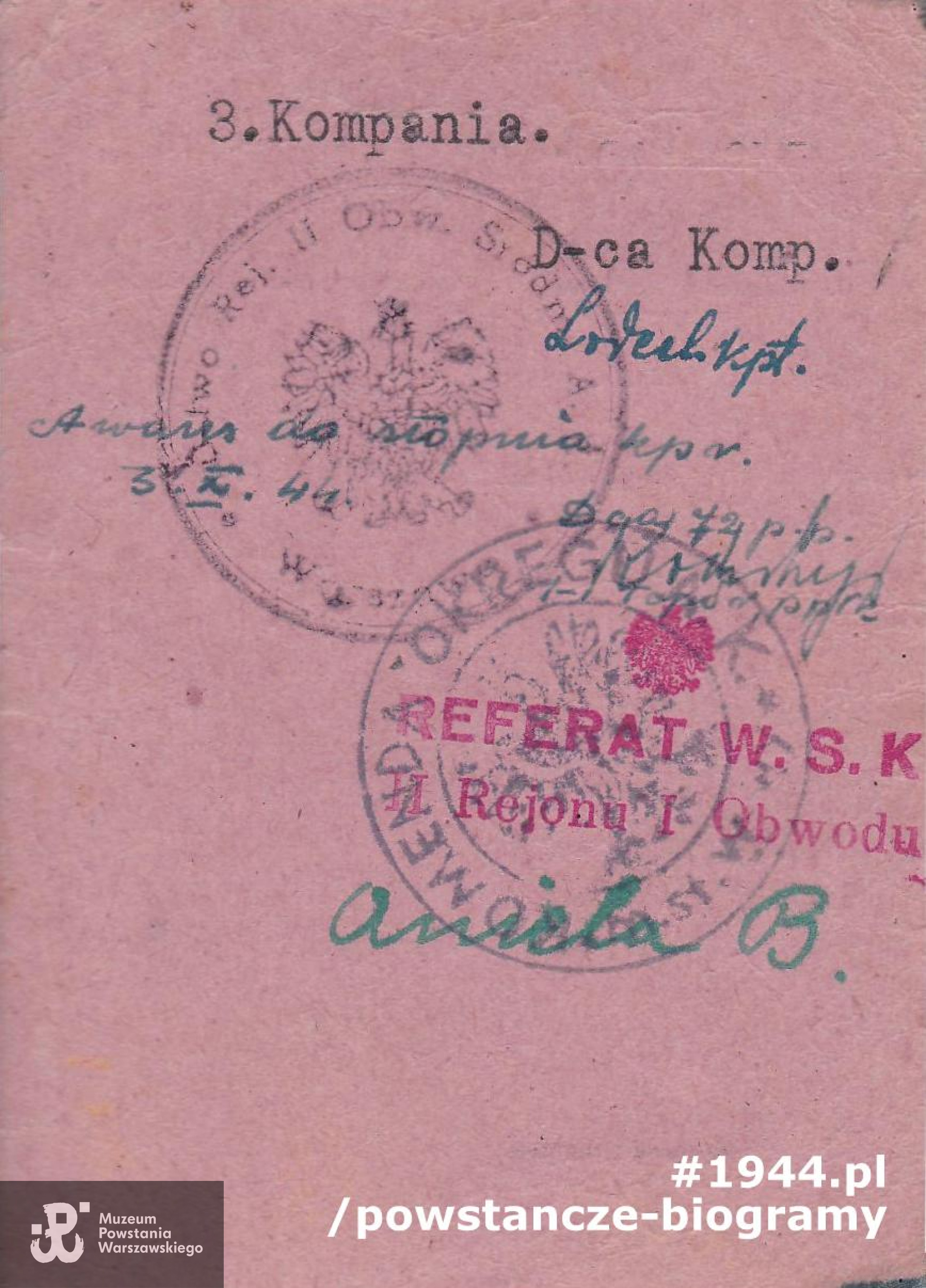 Należąca do Joanny Rybickiej ps. "Gustawa" legitymacja Armii Krajowej. Z archiwum rodzinnego udostępnił p. Miłowit Kuniński    