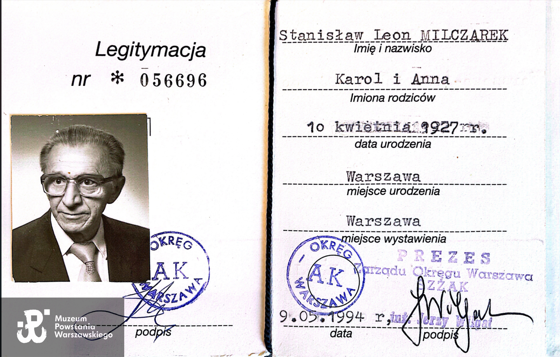 Legitymacja członkowska ŚZŻAK. Skan udostępniony przez rodzinę za pośrednictwem p. Mirosława Szymczaka