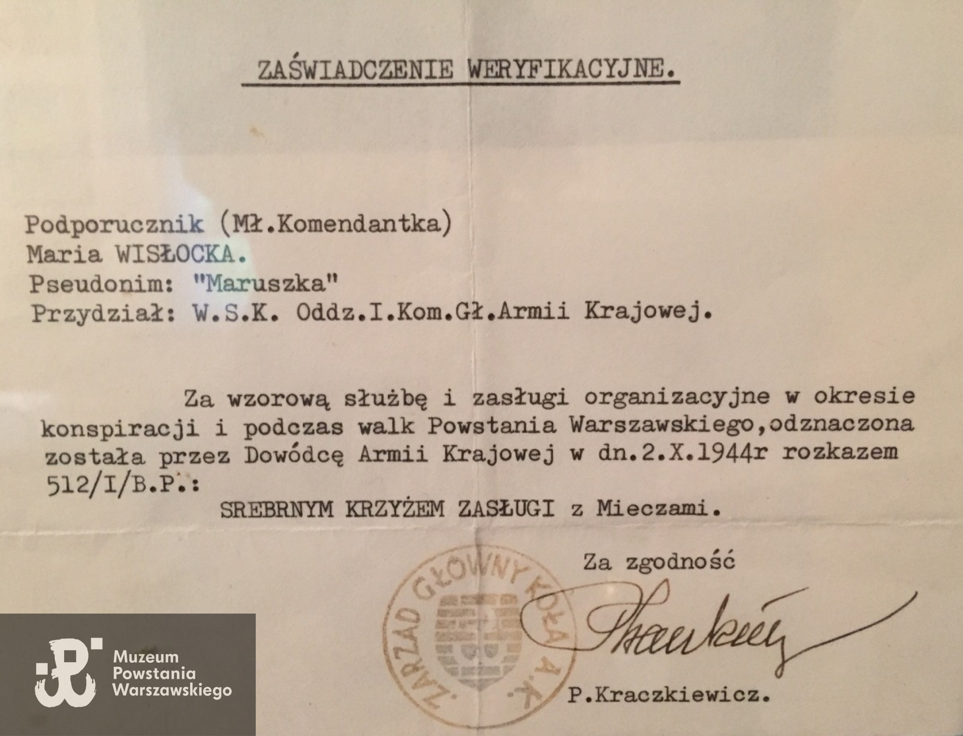 Srebrny Krzyż Zasługi - weryfikacja. Skan dokumentu udostępnił p. Zbigniew Chorzępa