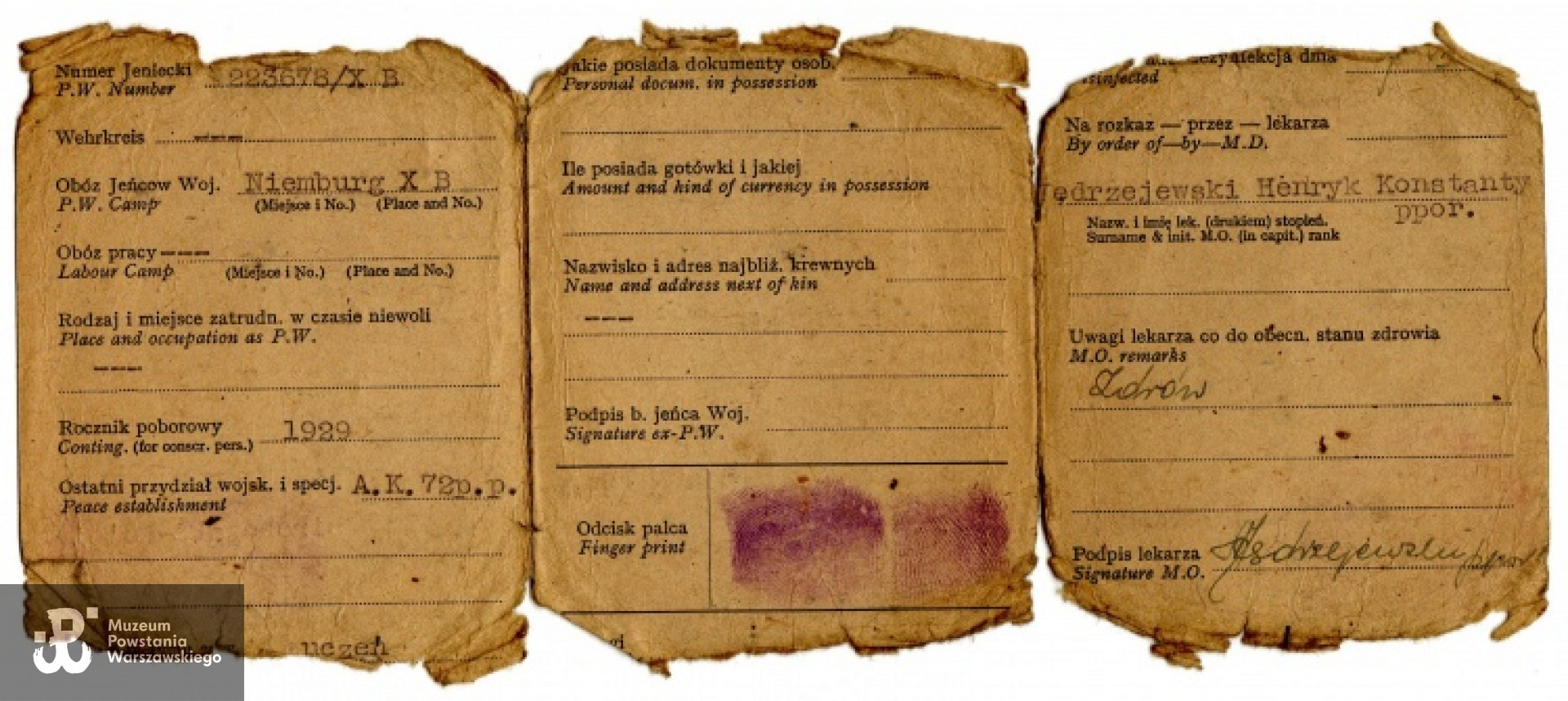 Legitymacja byłego jeńca wojennego