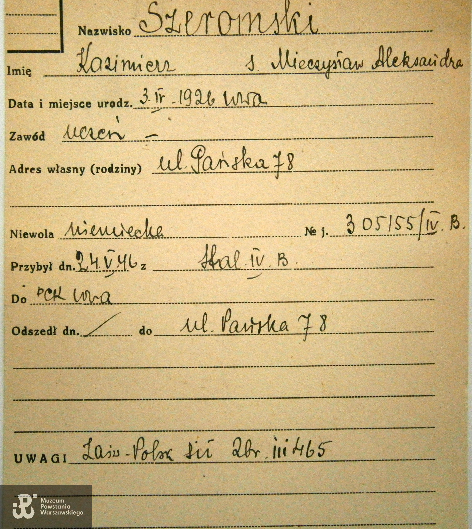 Polski Czerwony Krzyż - kartoteka ogólna