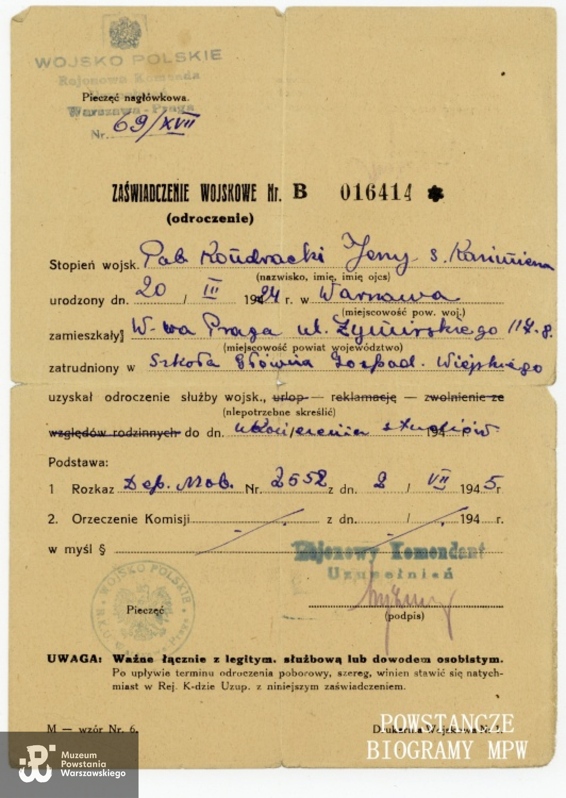 Ze zbiorów Muzeum Powstania Warszawskiego, dar Haliny Kondrackiej.