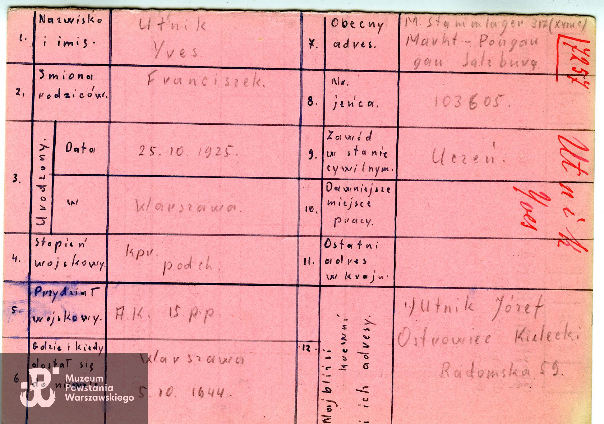 Polski Czerwony Krzyż - kartoteka ogólna