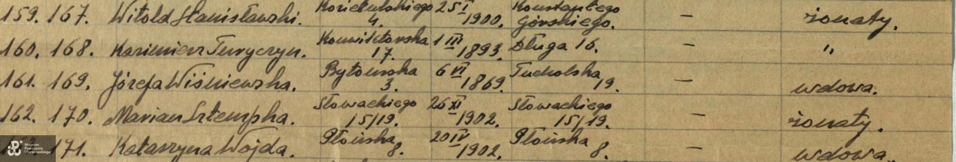 Archiwum Państwowe m. st. Warszawy - fragment listy ekshumowanych