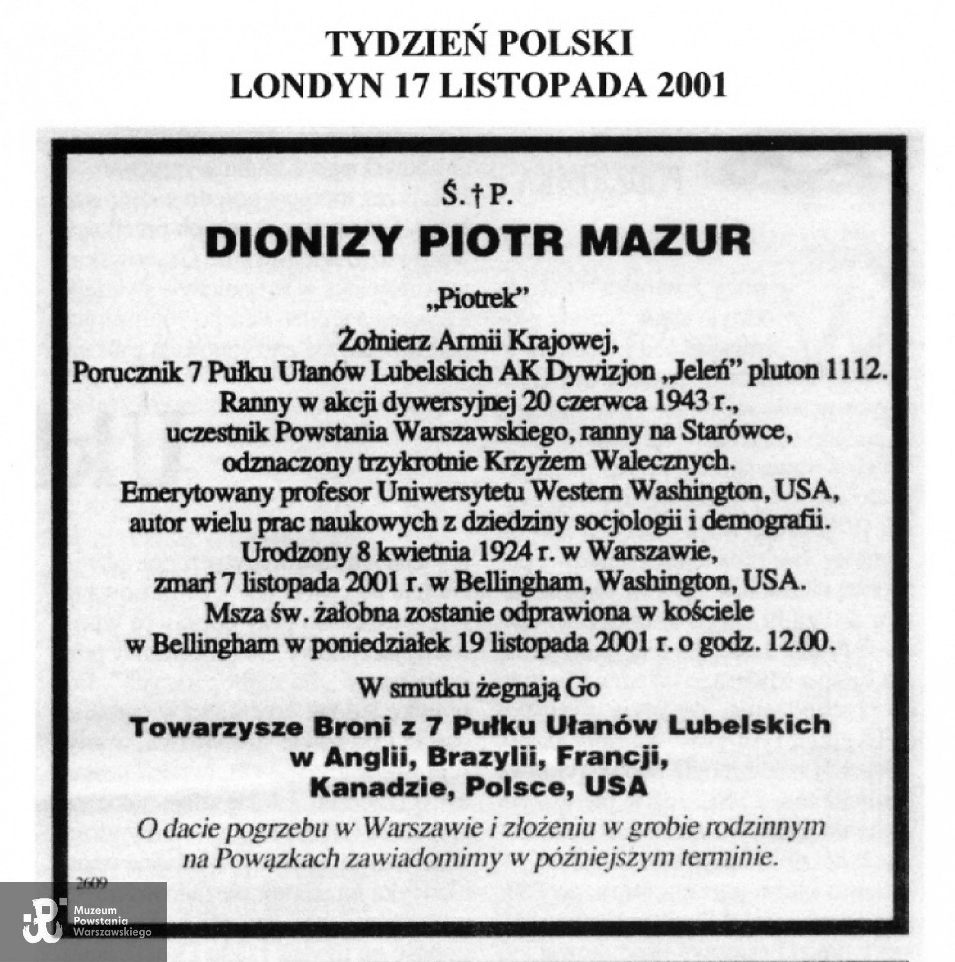 Nekrolog z londyńskiego Dziennika Polskiego