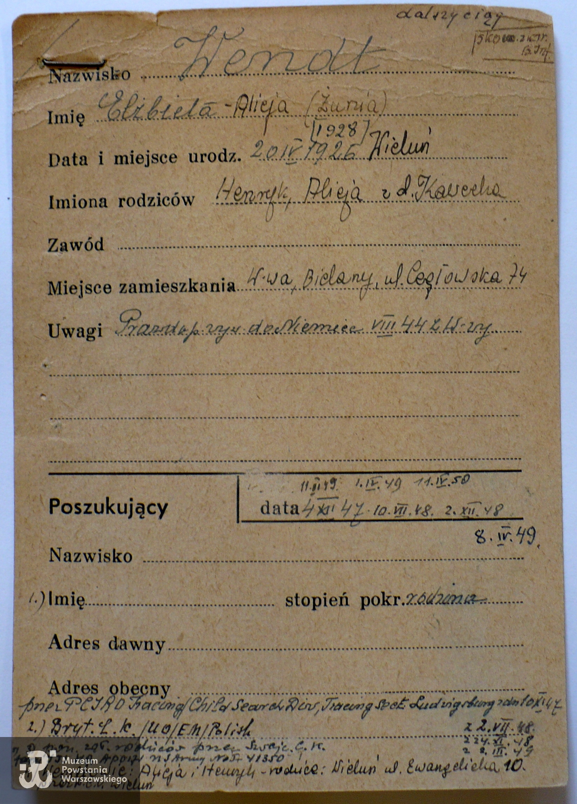 Polski Czerwony Krzyż - kartoteka poszukiwań