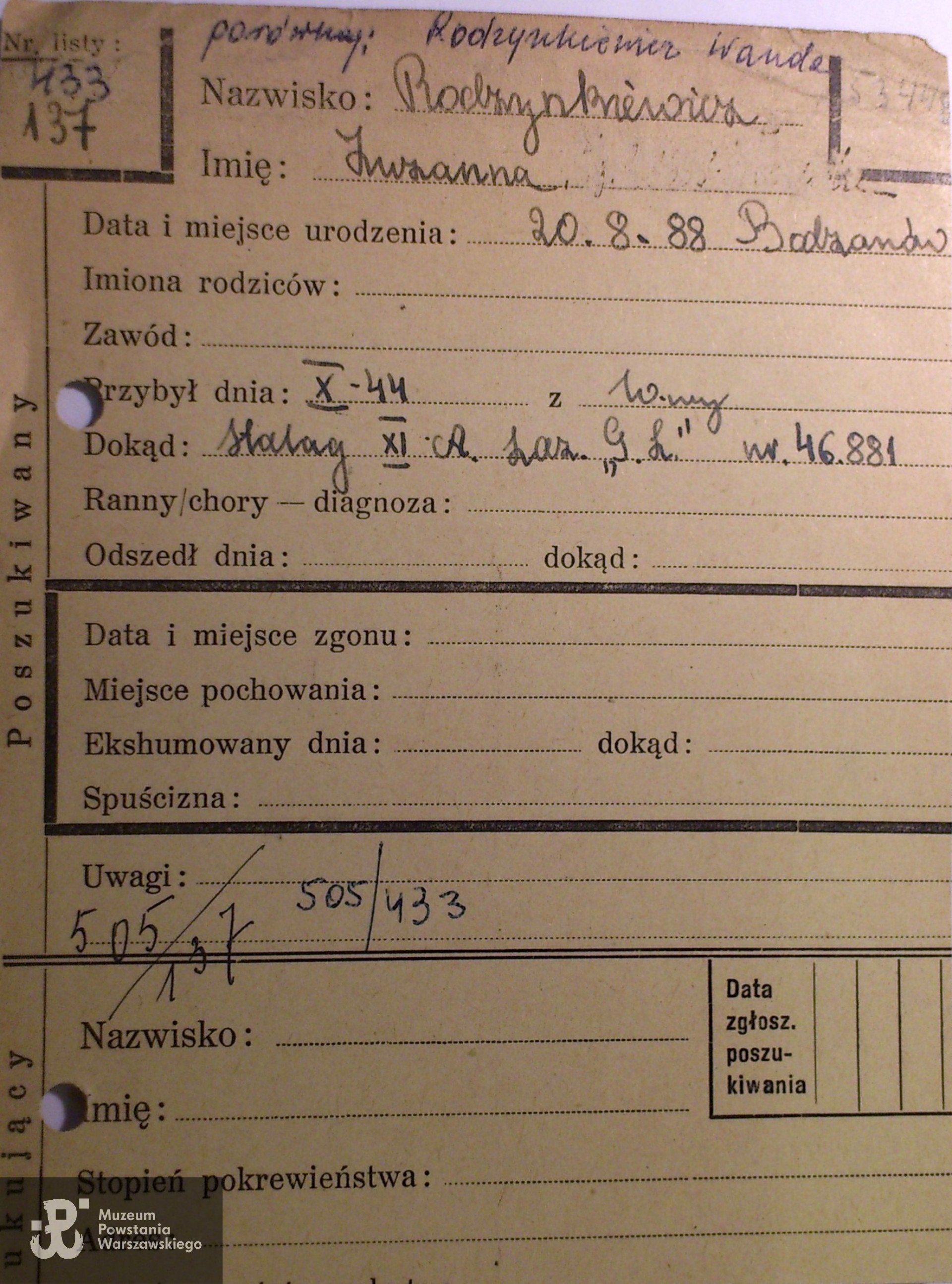 Polski Czerwony Krzyż - kartoteka