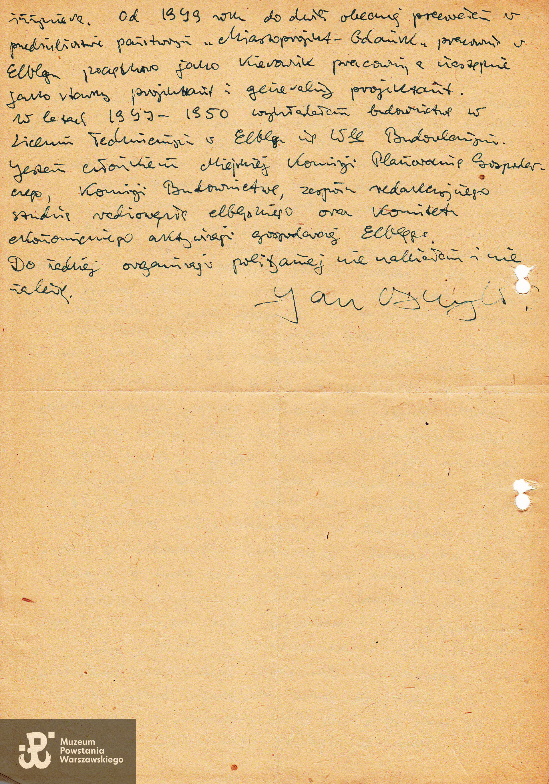 Odręcznie napisany życiorys autorstwa Jana Buyko, źródło: Archiwum Zakładowe Urzędu Miejskiego w Elblągu, skan udostępnił p. Dariusz Babojć.