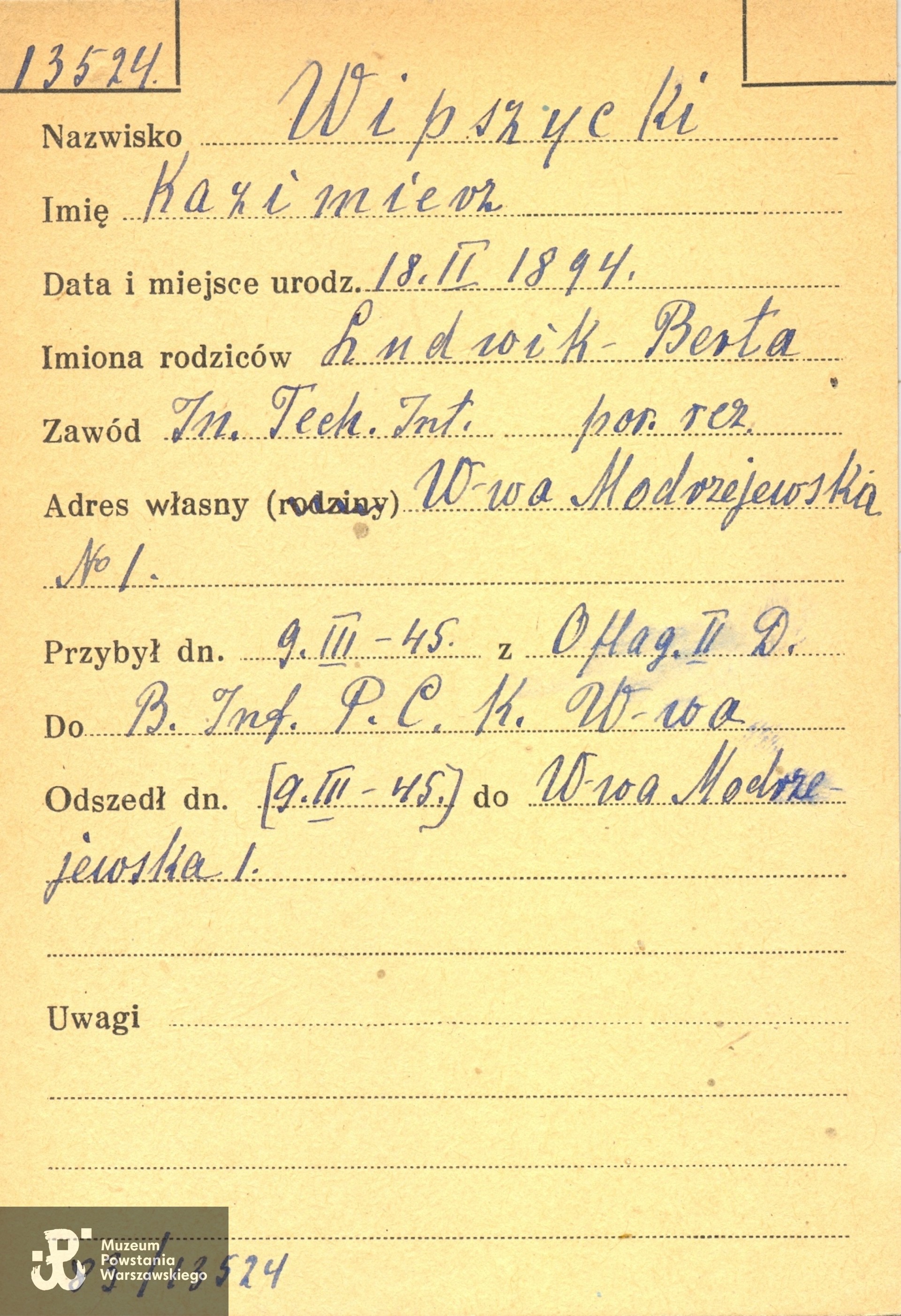 Polski Czerwony Krzyż - kartoteka