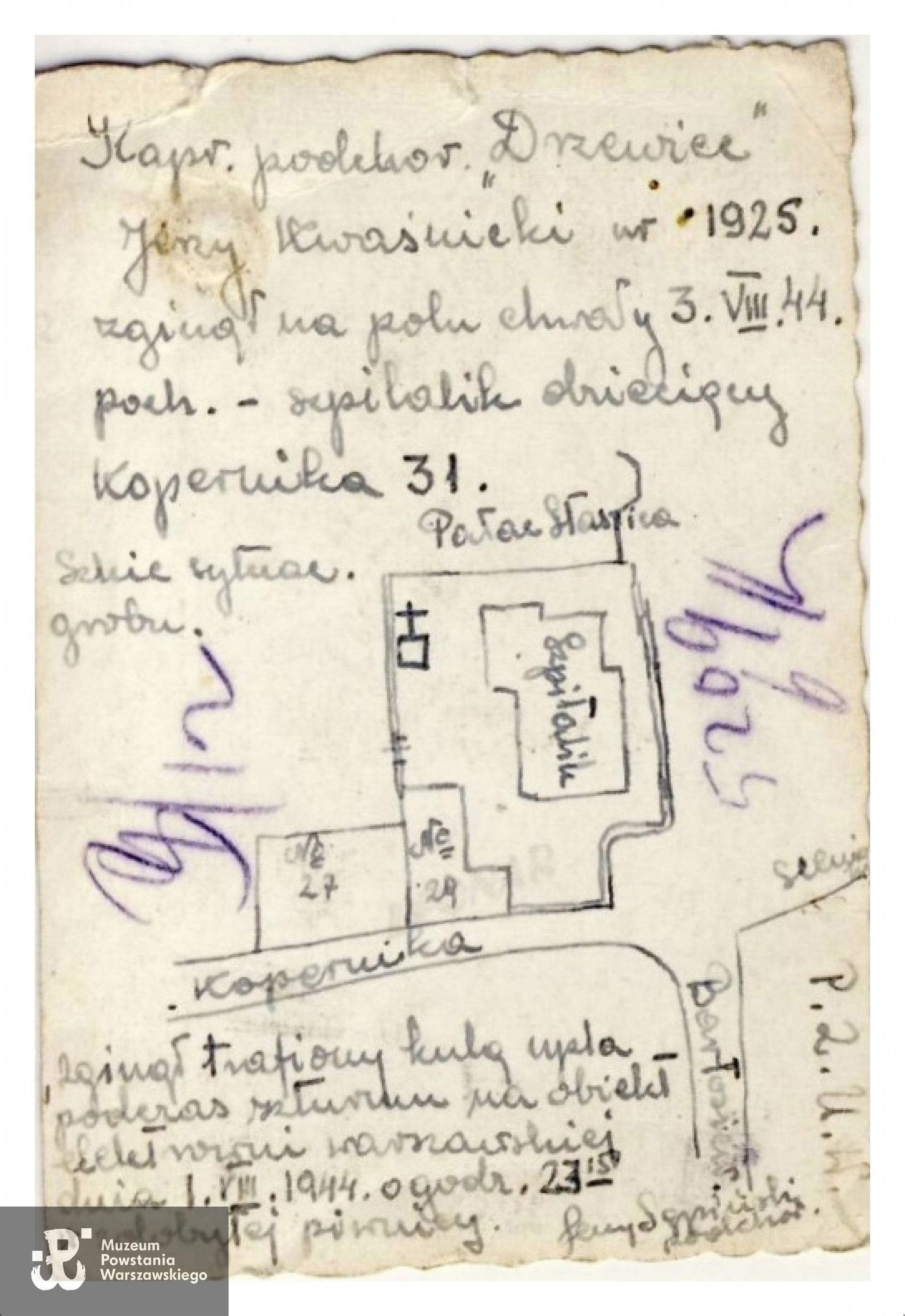 Druga strona fotografii z opisem okoliczności śmierci Jerzego Kwaśnickiego. Fot. udostępniła p. Jadwiga Kacperek