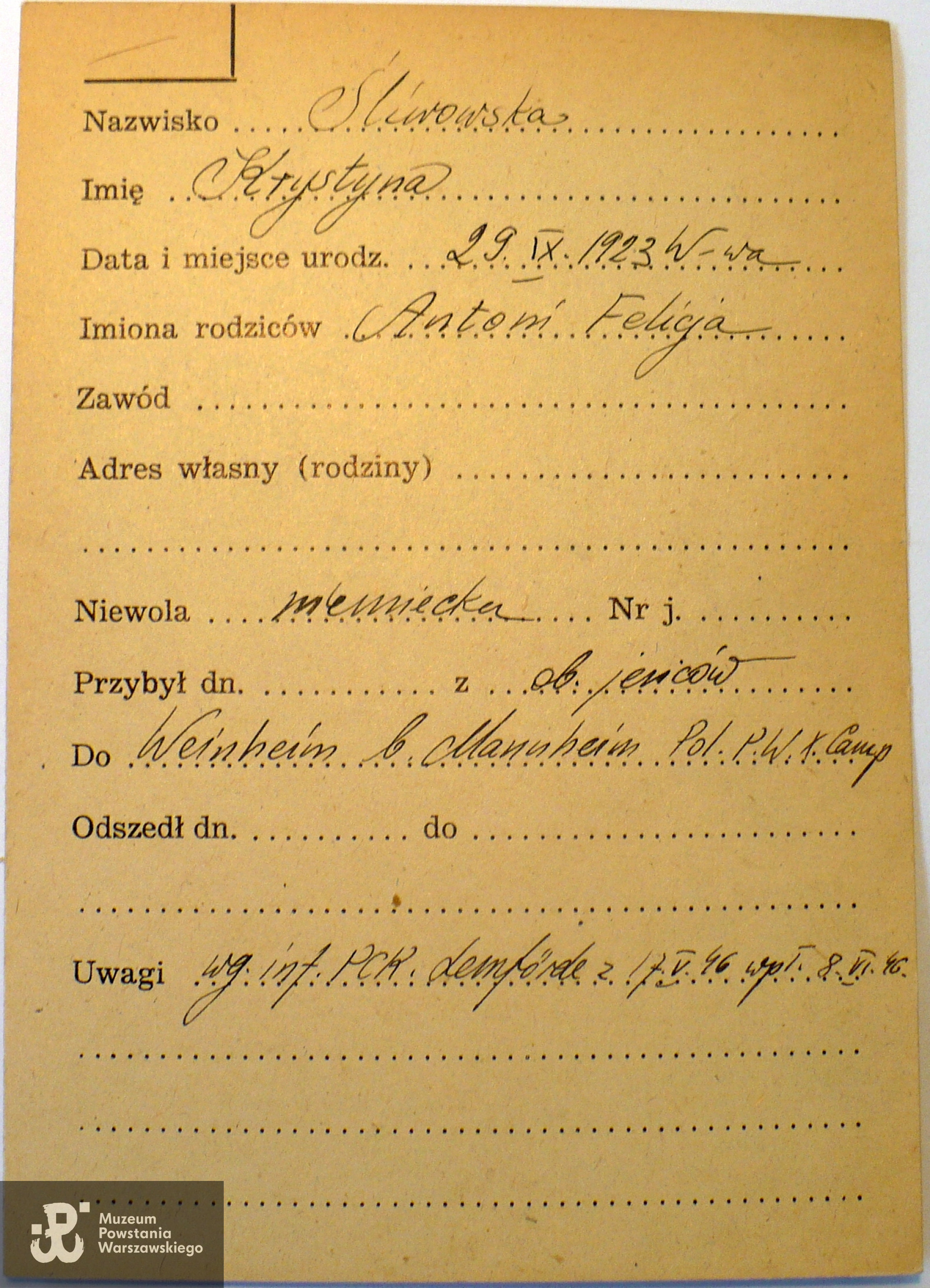 Polski Czerwony Krzyż - kartoteka