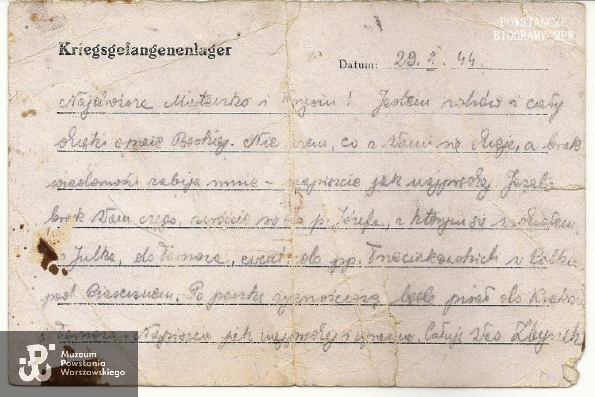 Korespondencja obozowa Zbigniewa wysłana ze Stalagu X B. Fot. z archiwum rodzinnego Zbigniewa Maciejewskiego