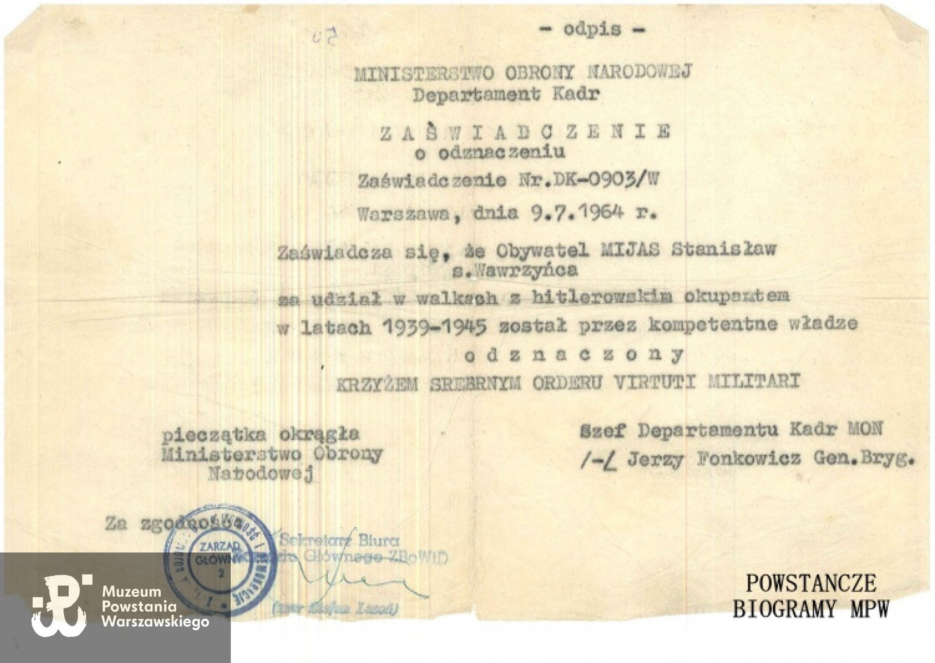 Dokument z archiwum rodzinnego udostępnił p. Robert Mijas