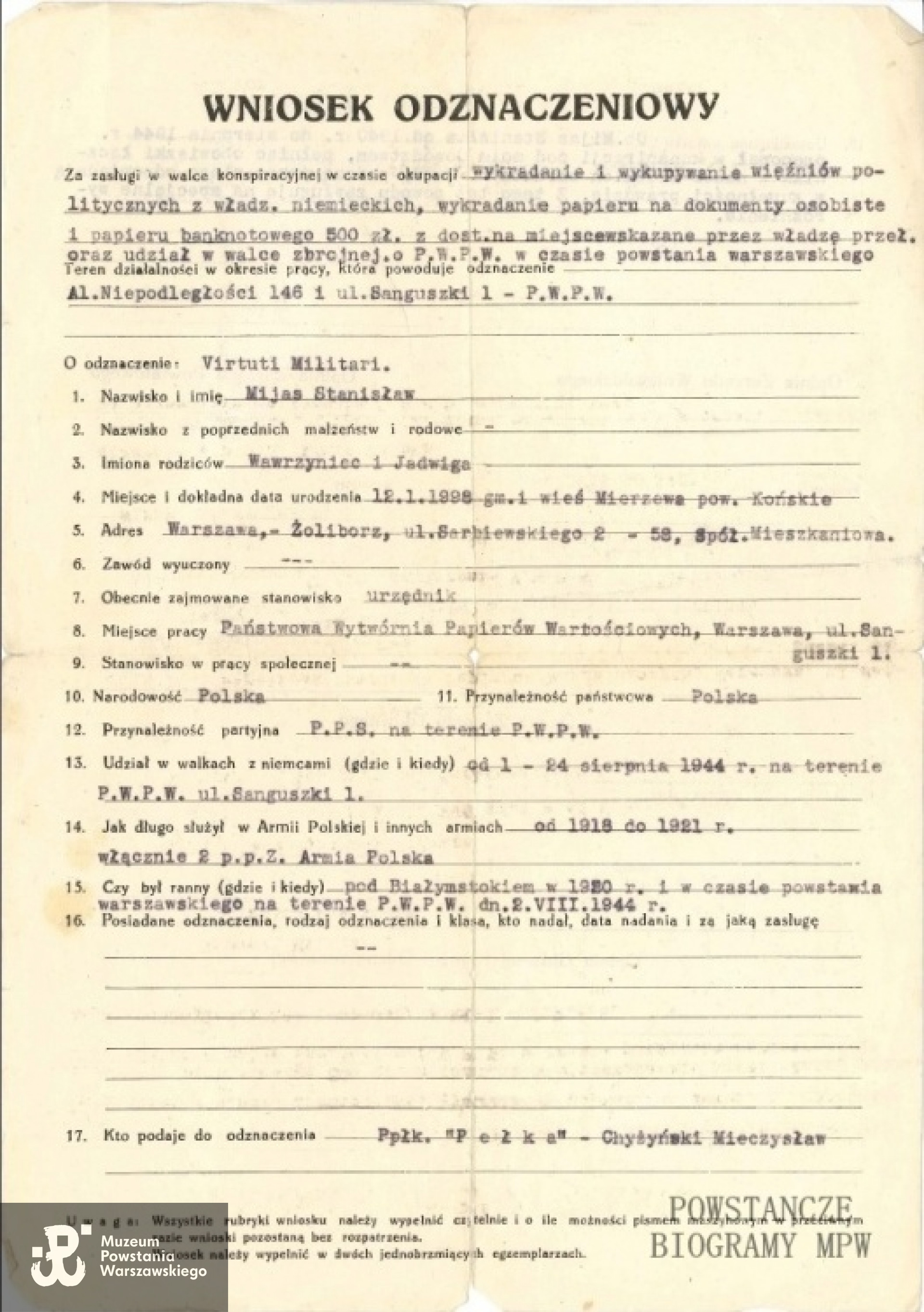 Dokument z archiwum rodzinnego udostępnił p. Robert Mijas