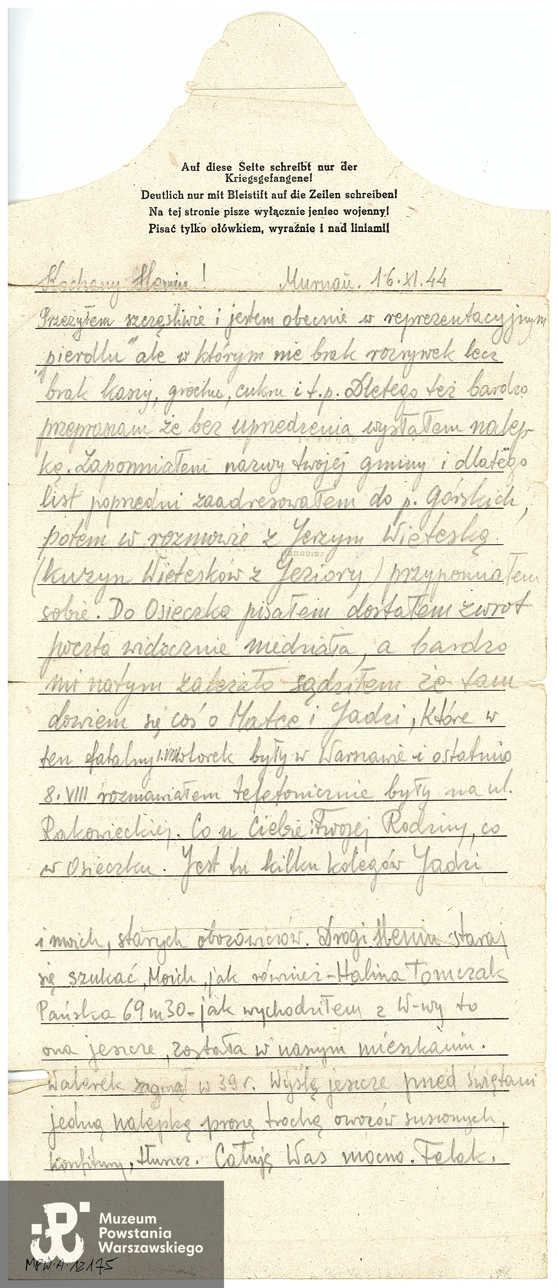 Listy obozowe. Ze zbiorów Muzeum Powstania Warszawskiego, sygn. P/8894/17