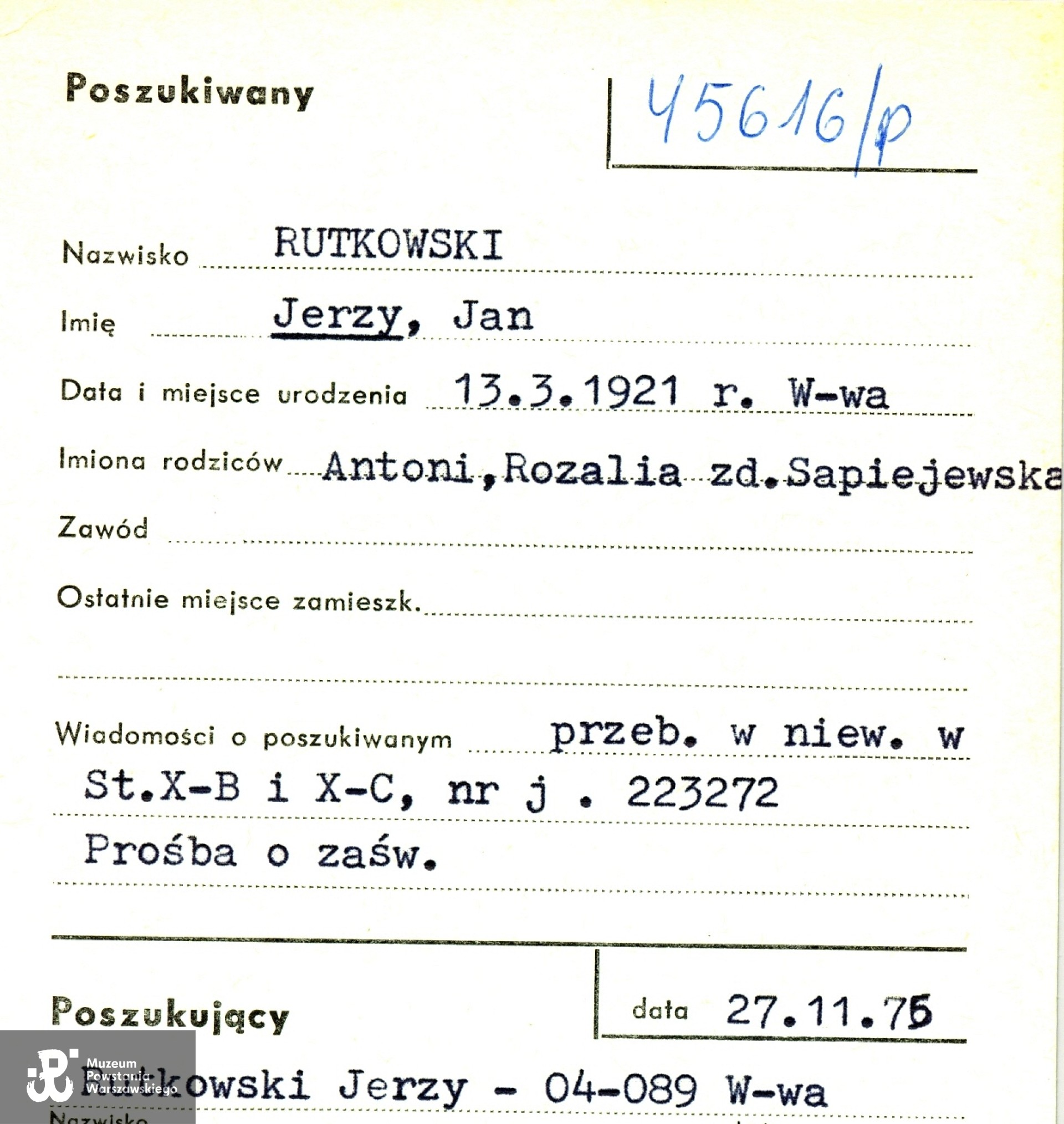 Polski Czerwony Krzyż - kartoteka