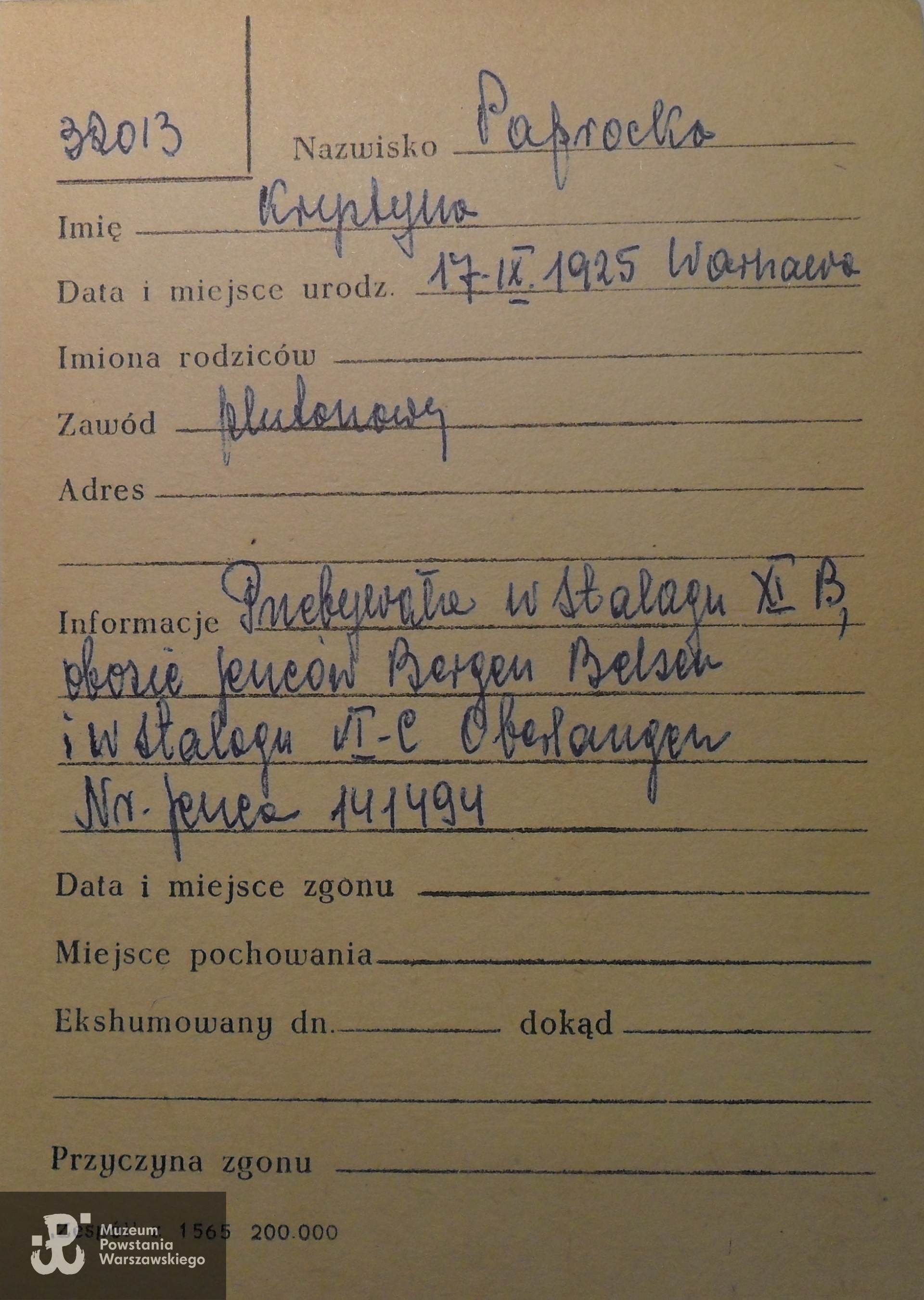 Polski Czerwony Krzyż - kartoteka
