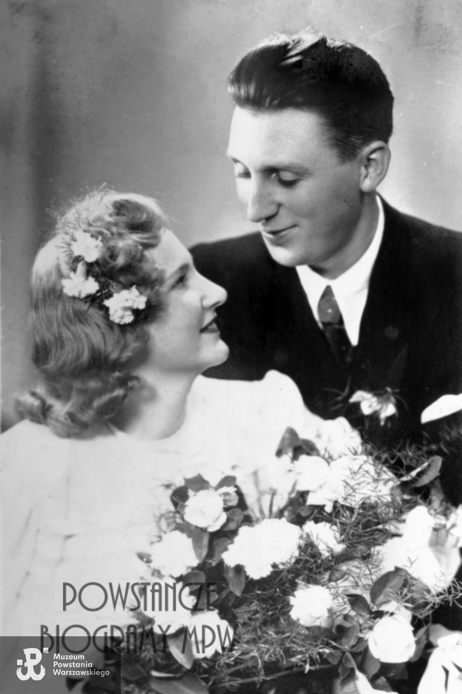 Mieczysław z żoną Janiną Rechnio. Fotografia ślubna. Z archiwum rodzinnego udostępniła Dorota Zacharzewska