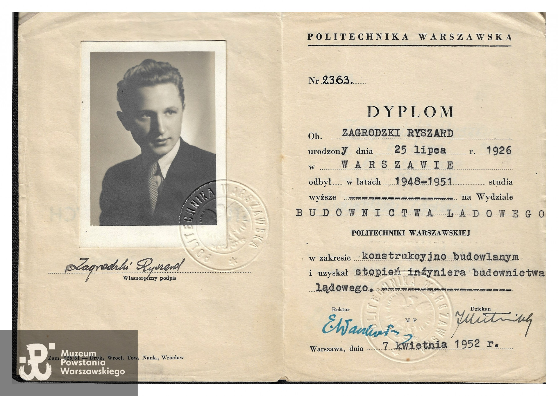 Dokument z archiwum rodzinnego p. Ryszarda Zagrodzkiego „Miecz”, skan udostępniony przez Centrum Wolontariatu Muzeum Powstania Warszawskiego, marzec 2024