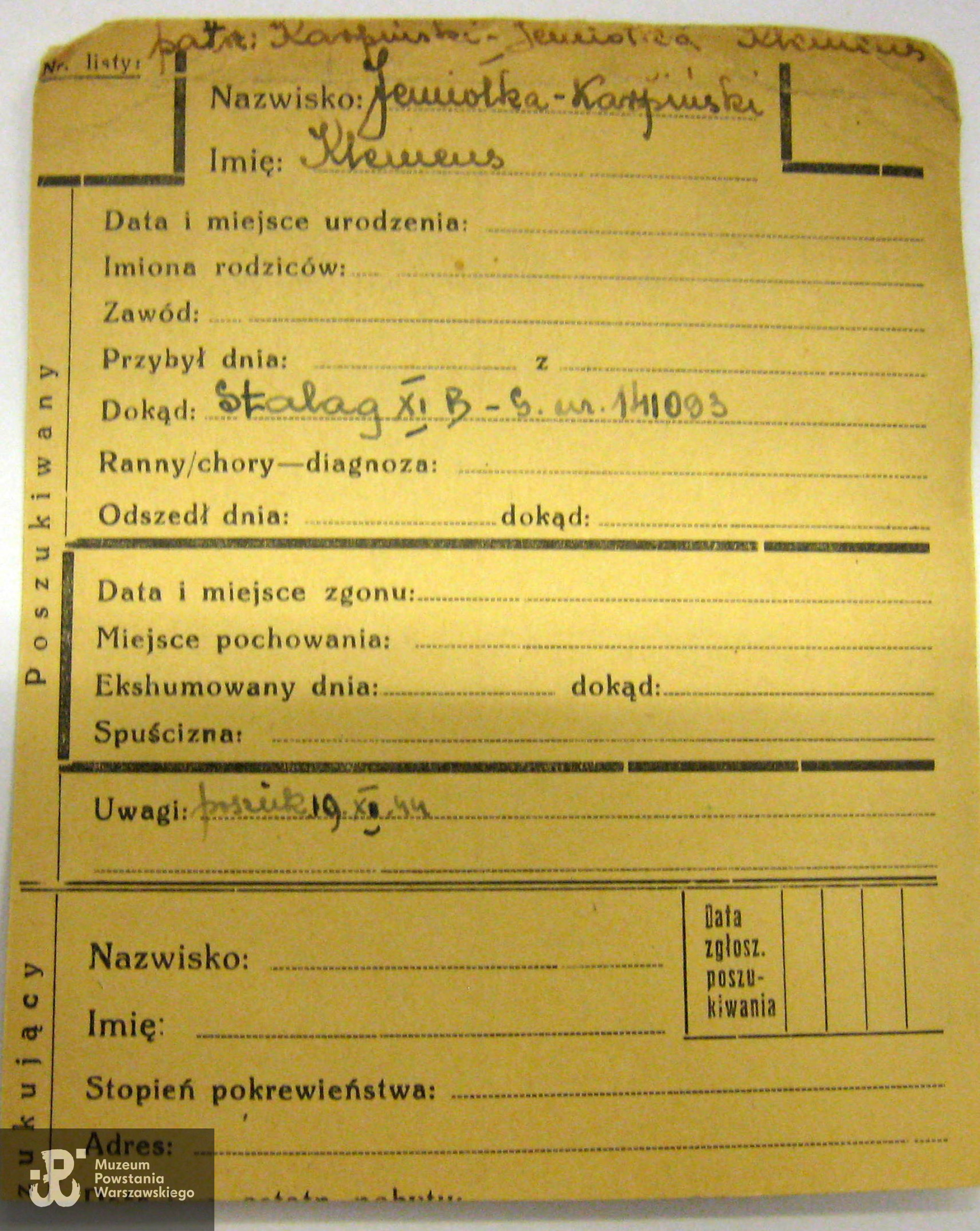 Polski Czerwony Krzyż - kartoteka