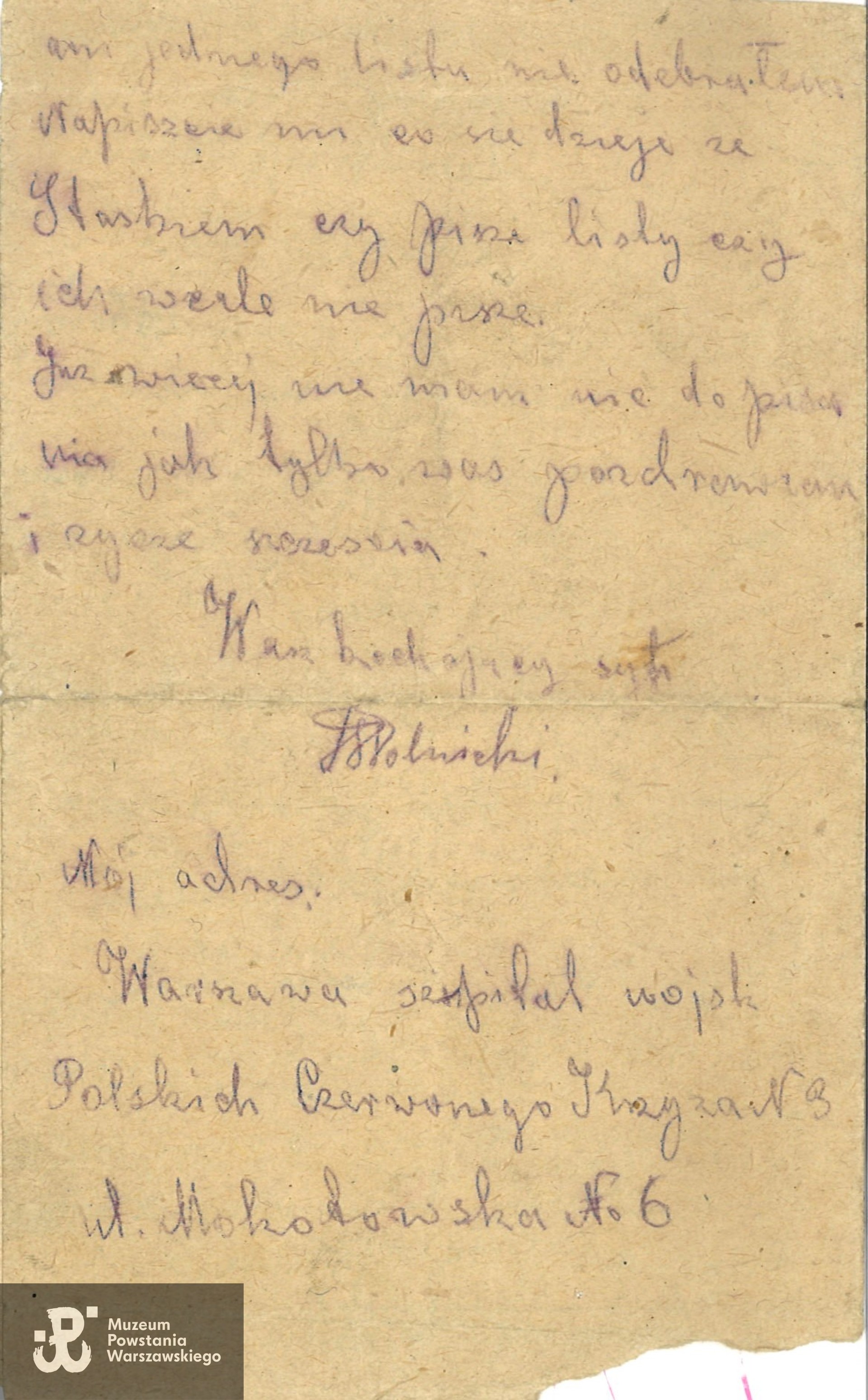 List Tadeusza Wolnickiego do rodziców z wojny, datowany na 24.08.1920 r. Ze zbiorów rodzinnych p. Zbigniewa Grzegorza Wolnickiego, syna Powstańca, skan udostępniła dr Katarzyna Wolnicka, wnuczka (2024)
