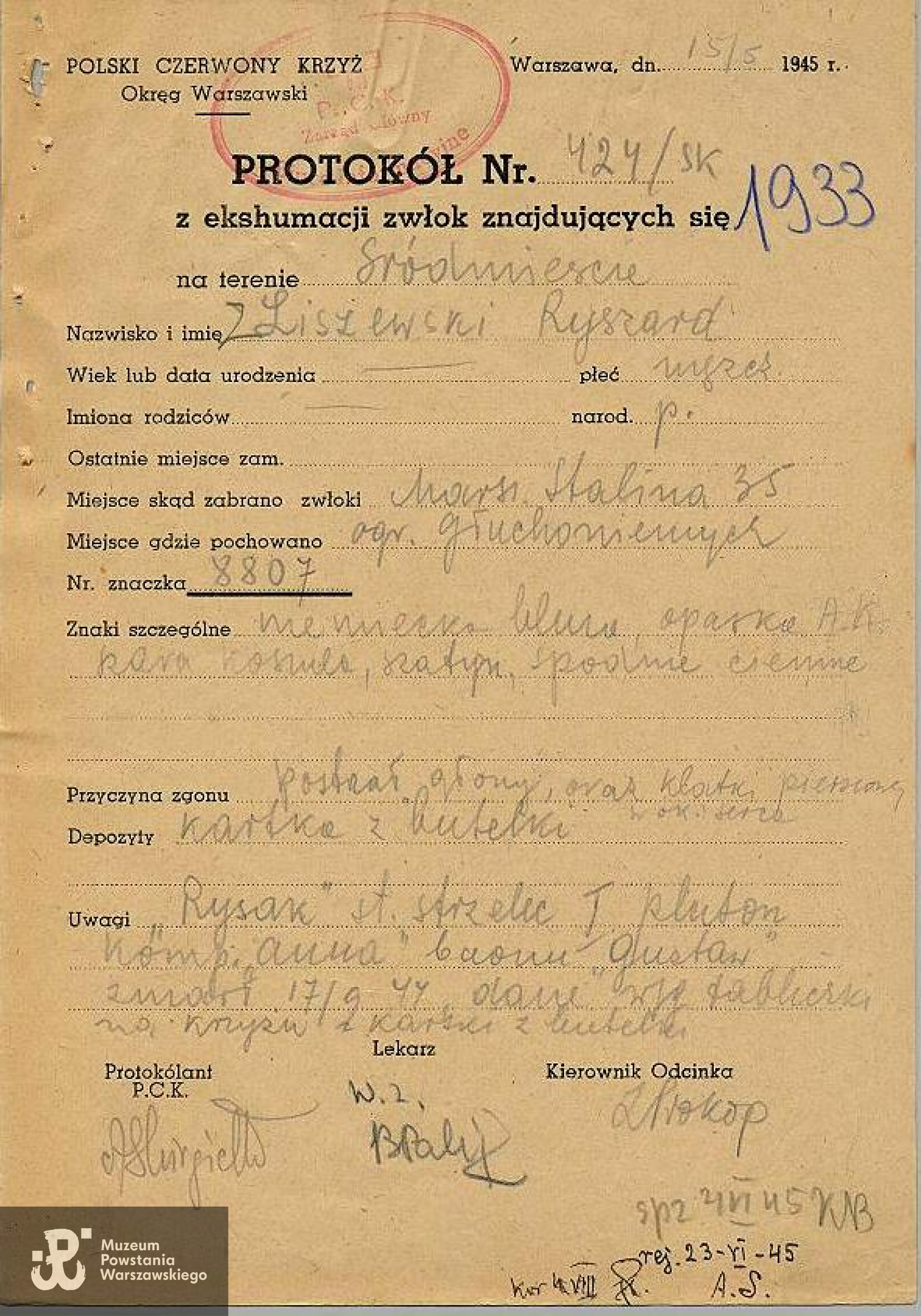 PCK - protokoły ekshumacyjne