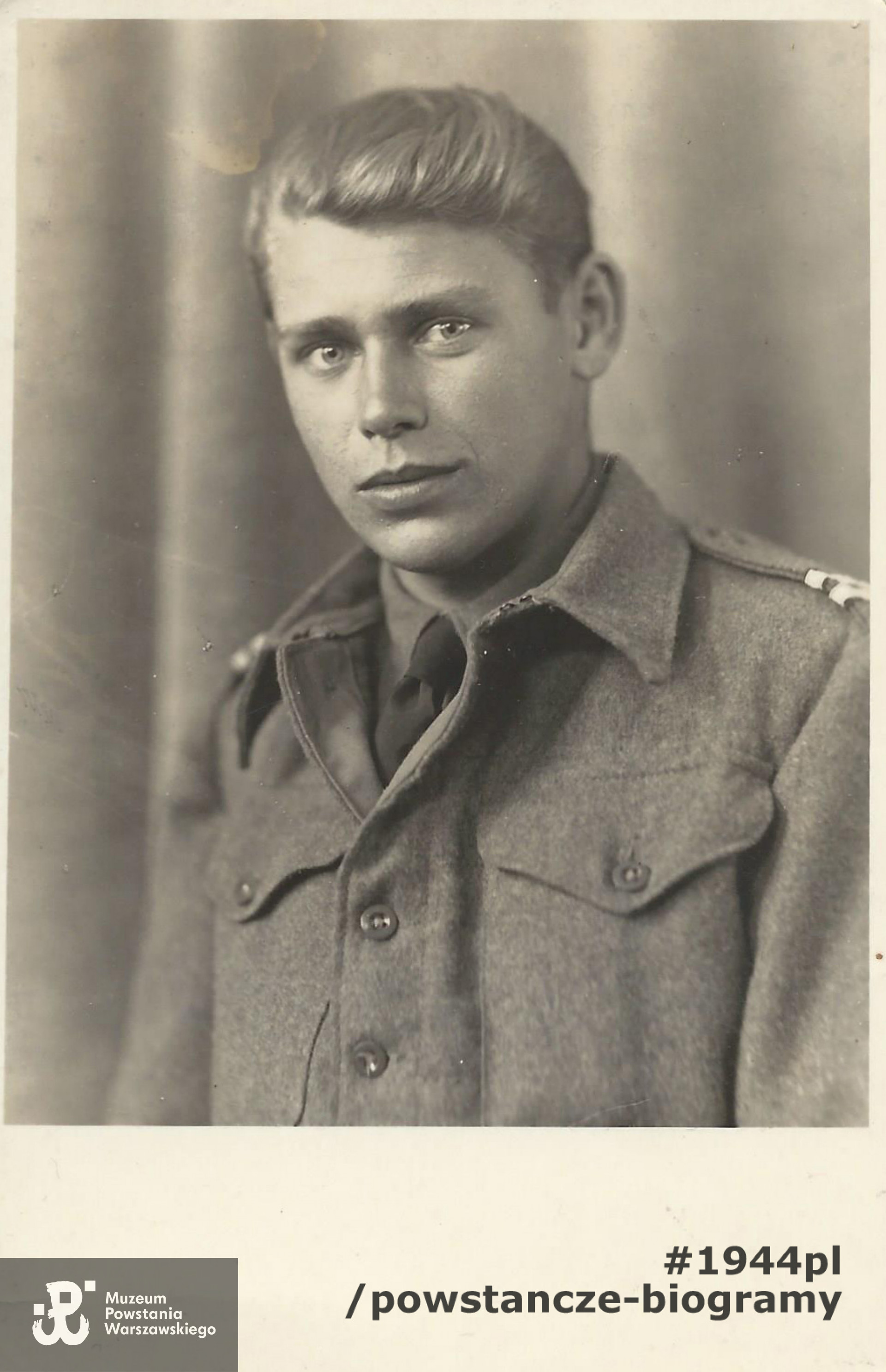 Tadeusz Woźniak "Andrzej" w alianckiej kurtce mundurowej, Niemcy, 1945 rok.  Fot. z archiwum rodzinnego p. Adama Woźniaka, syna 