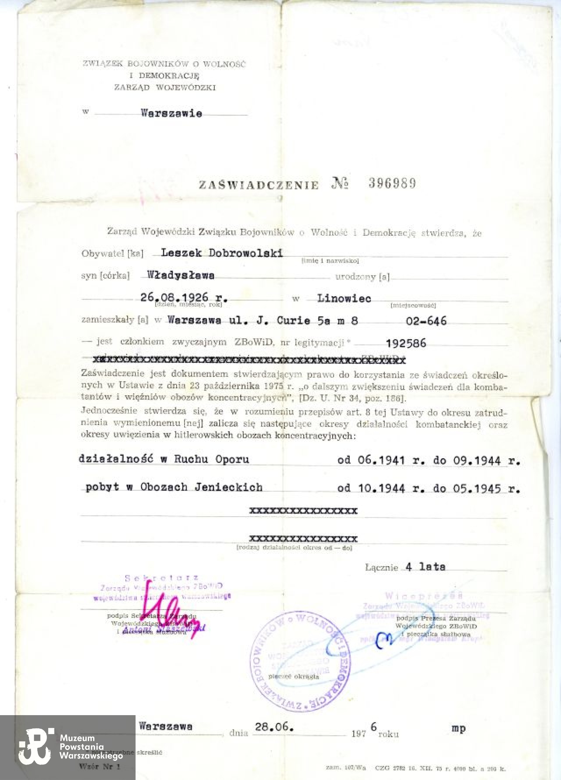 Ze zbiorów rodzinnych p. Ireneusza Dobrowolskiego, syna Powstańca