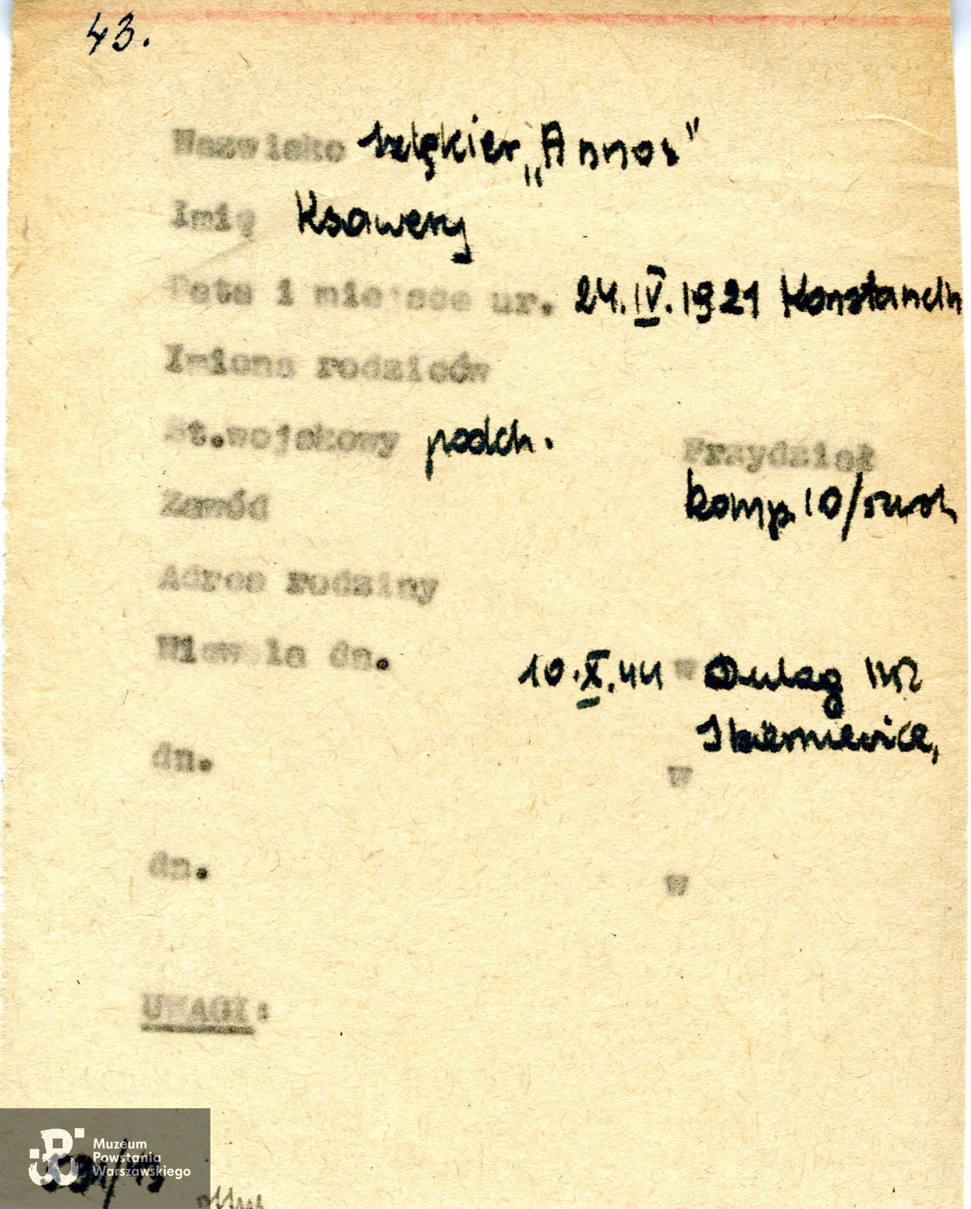 Polski Czerwony Krzyż - Kartoteka.Tutaj pseudonim Annos, nie Atos