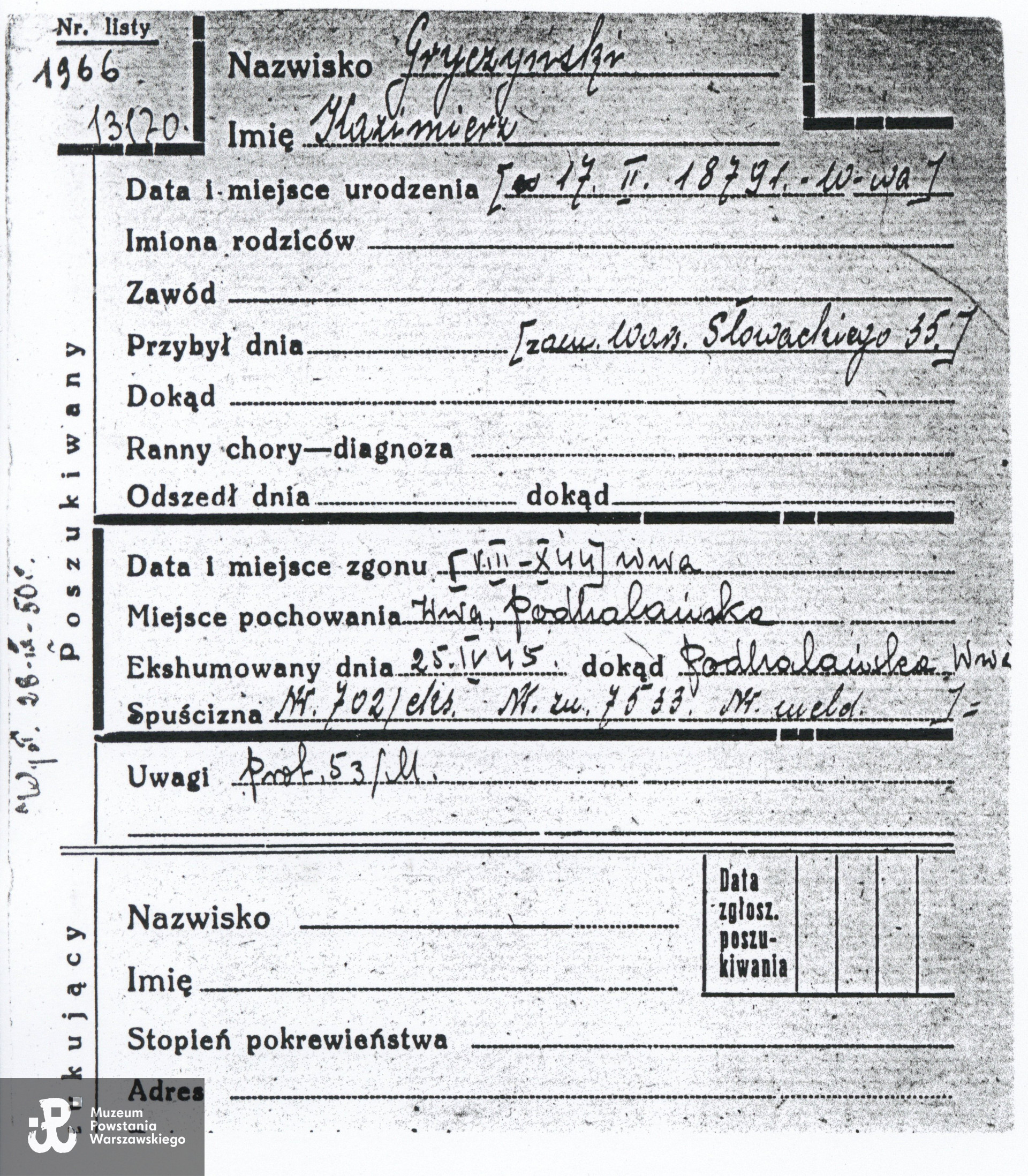 PCK - kartoteka: Gryczyński Kazimierz