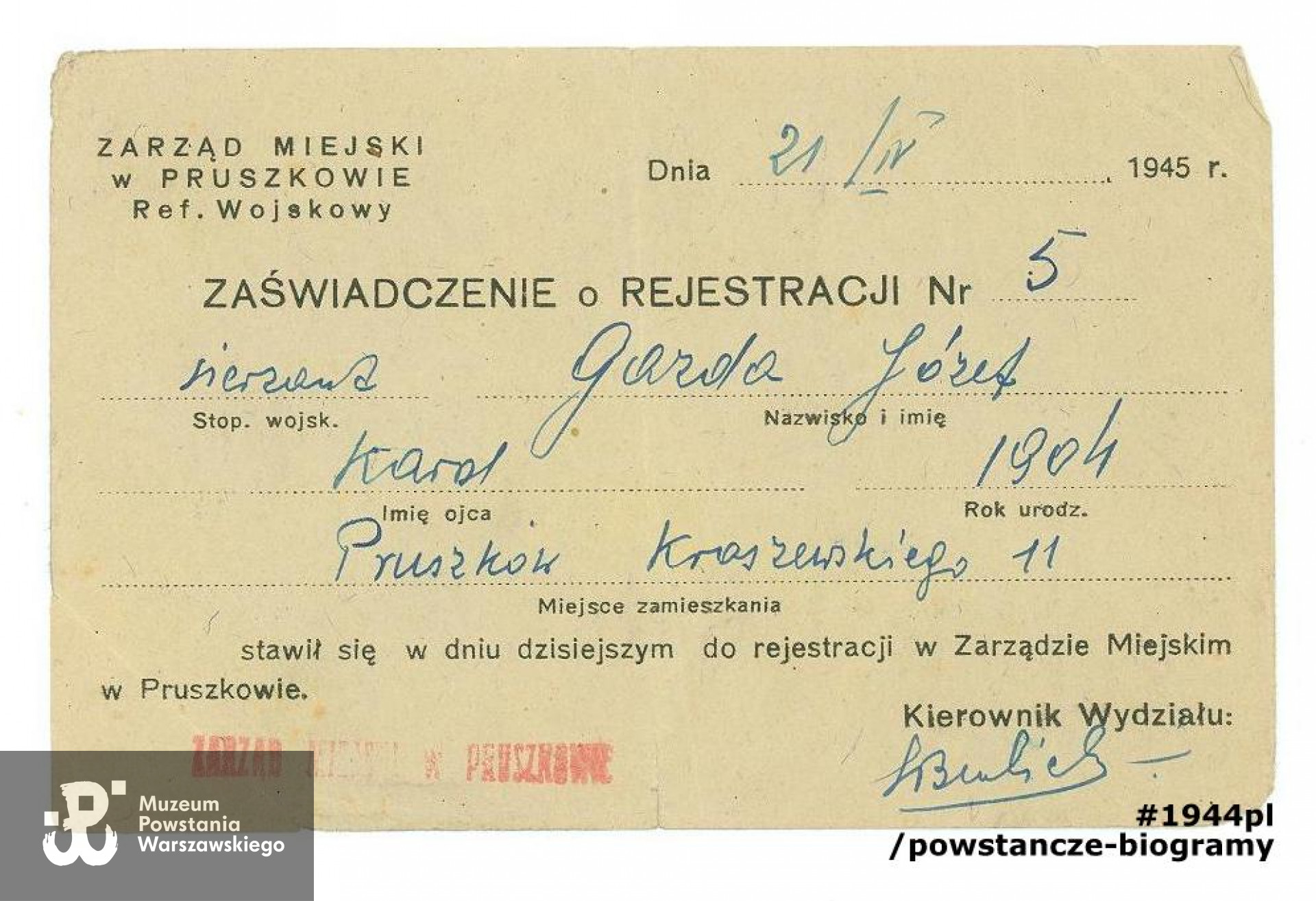 Ze zbiorów rodzinnych. Skan: materiały do Słownika Uczestników PW/Pokój Kombatanta