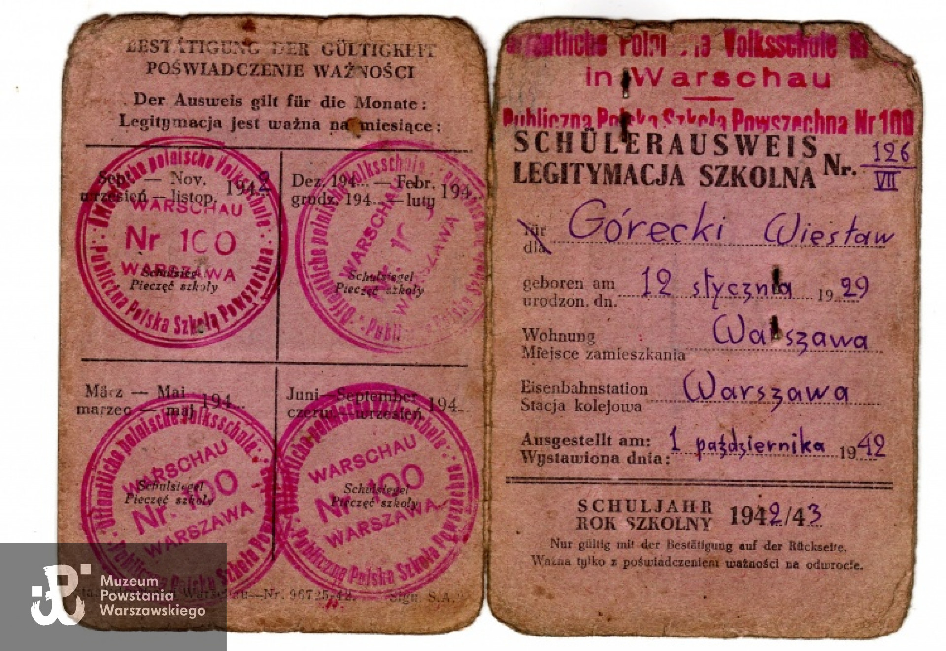 Bestätigung - zaświadczenie szkolne Wiesława Góreckiego