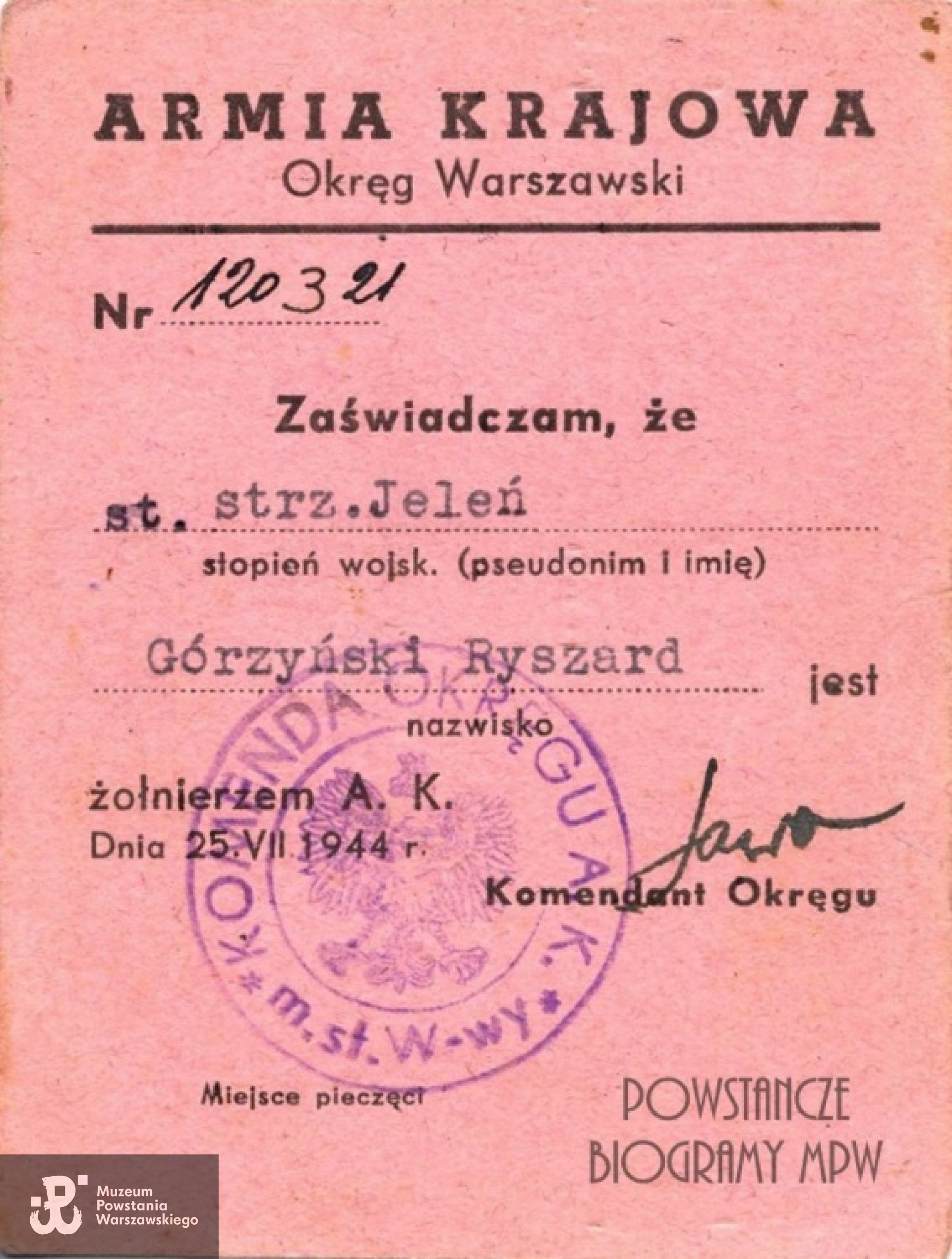 Legitymacja żołnierza Armii Krajowej. Fot. archiwum rodzinne