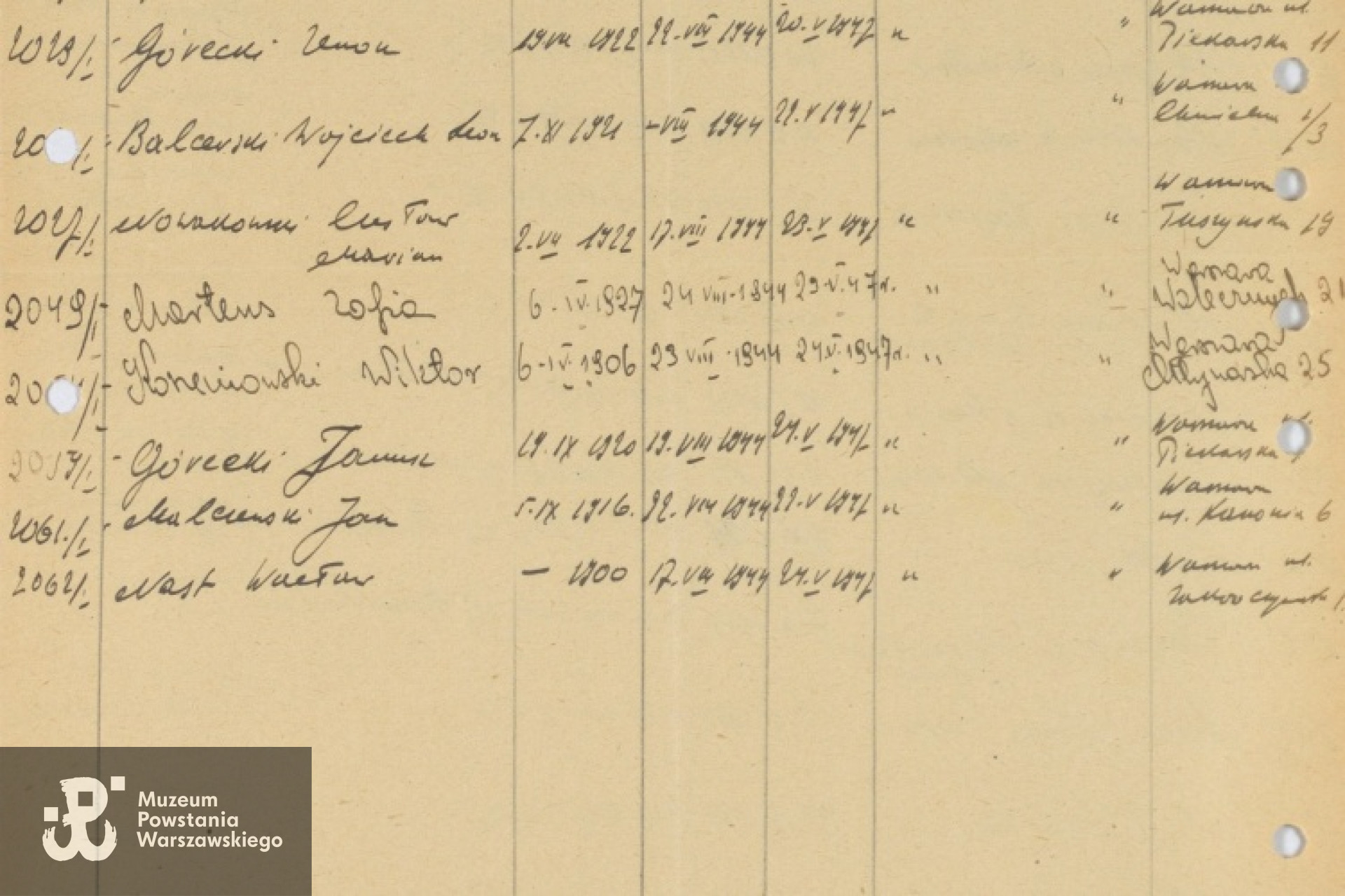 Lista ekshumacyjna. Poz. 2049 - Zofia Martens. Ze zbiorów Archiwum Państwowego m. st. Warszawy [www.warszawa.ap.gov.pl]