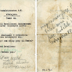 Dokument z dnia 5 września 1944 roku, podpisany przez dowódcę II Batalionu Szturmowego [Batalion Szturmowy KB „Jur-Radwan”], por. Tadeusza Suchockiego ps. 