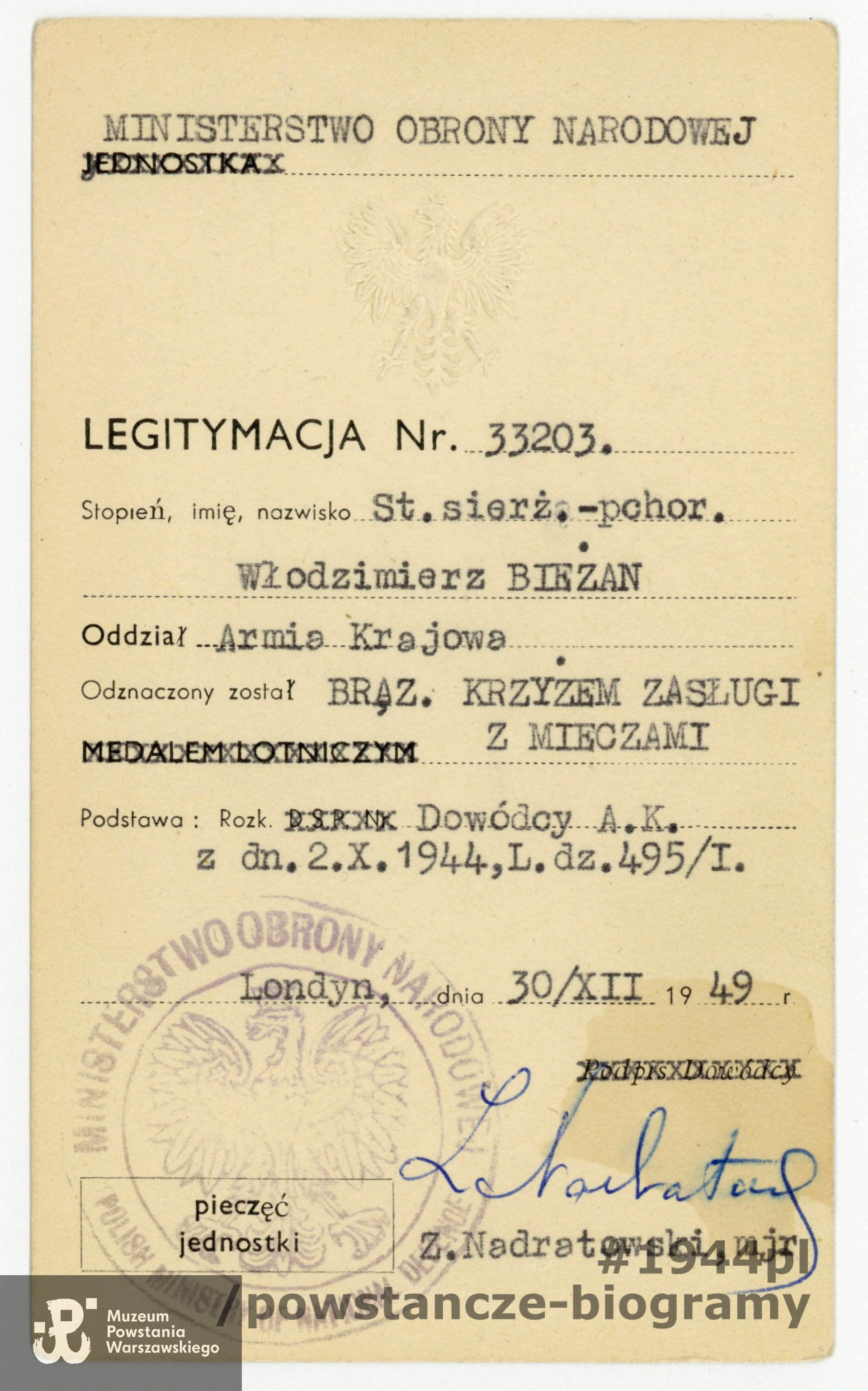 Ze zbiorów Muzeum Powstania Warszawskiego, dar p. Ewy Bieżan