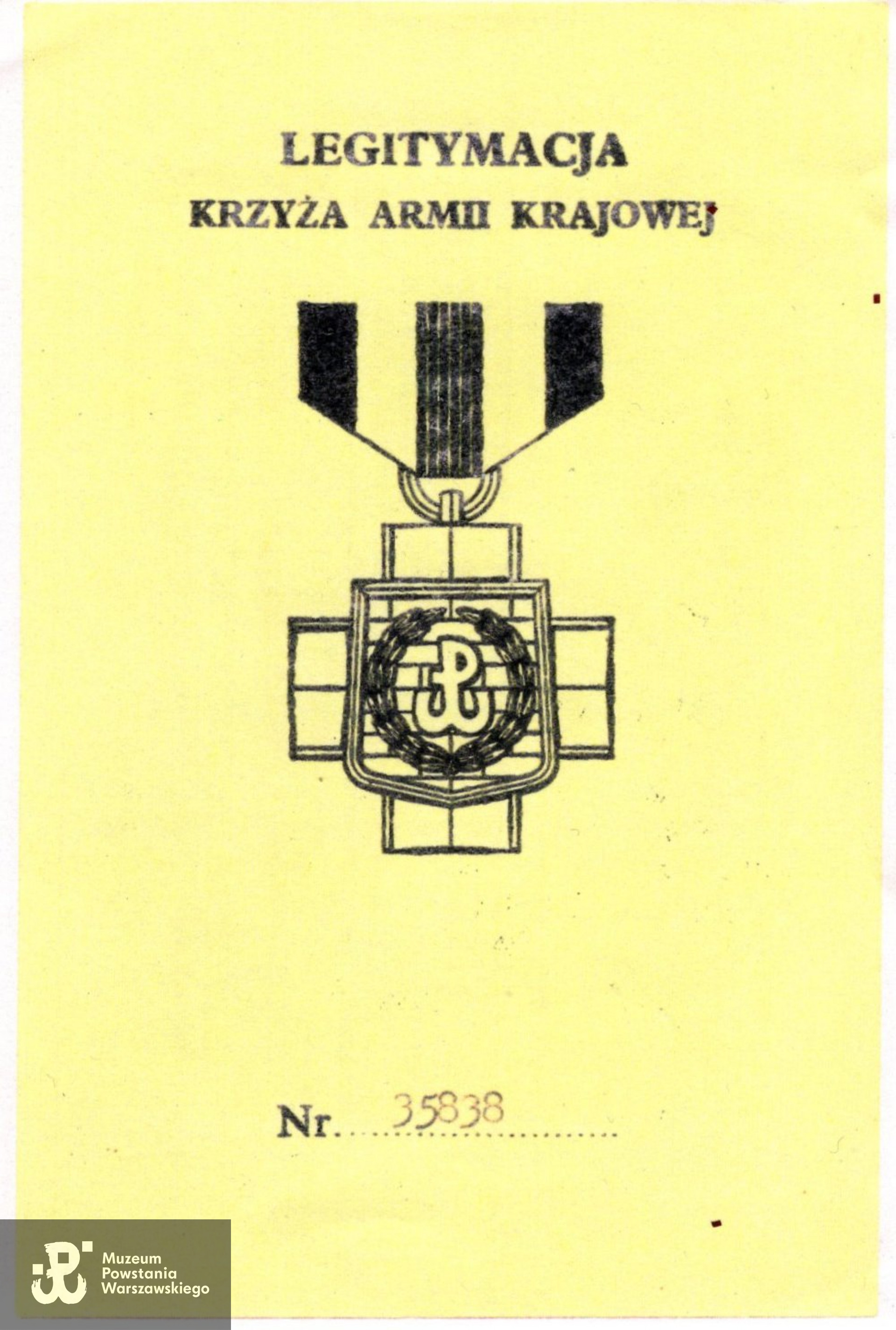Krzyż Armii Krajowej.  Ze zbiorów rodzinnych,  skany wykonano w Pokoju Kombatanta MPW, 2023