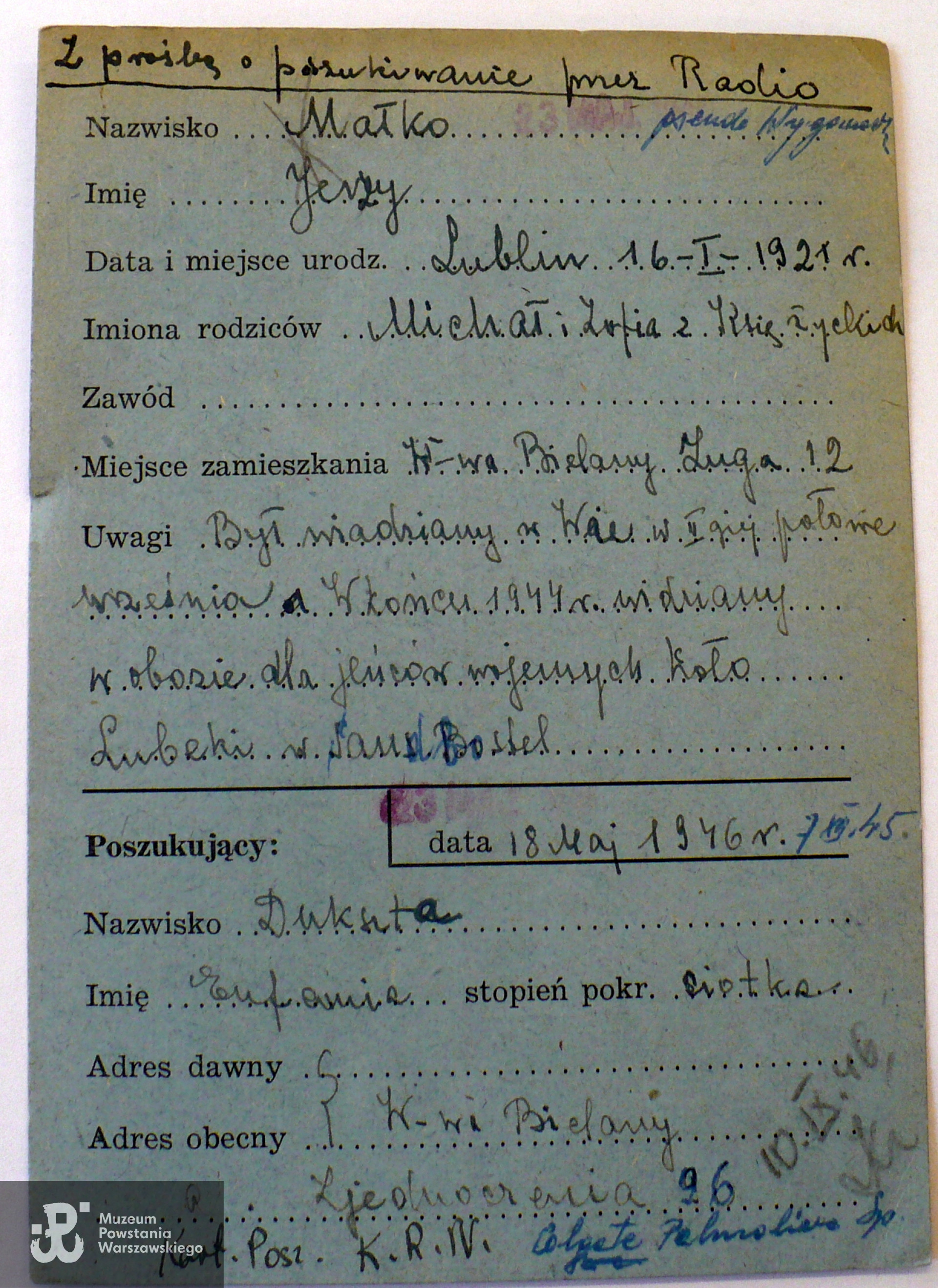 Polski Czerwony Krzyż - kartoteka