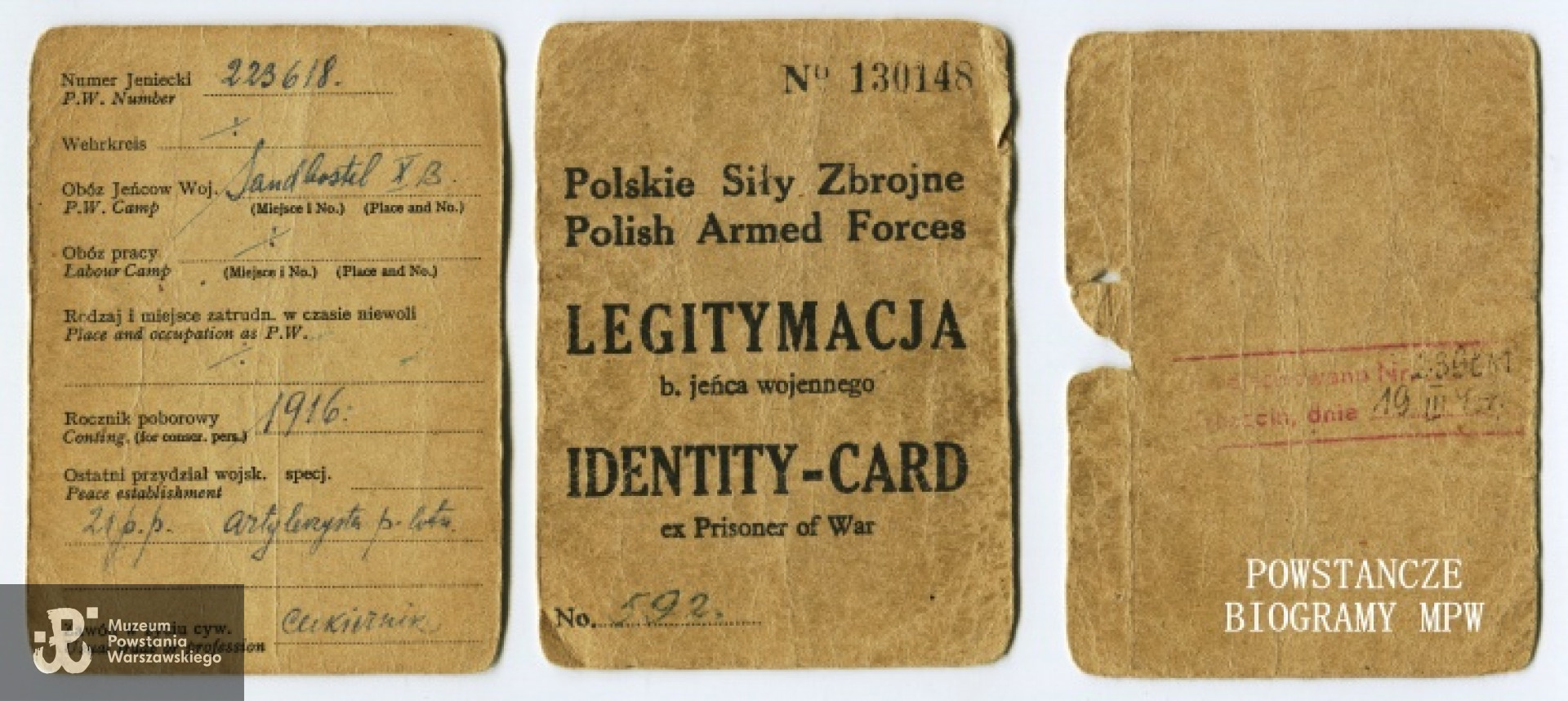 Legitymacja byłego jeńca wojennego. Z archiwum rodzinnego syna.