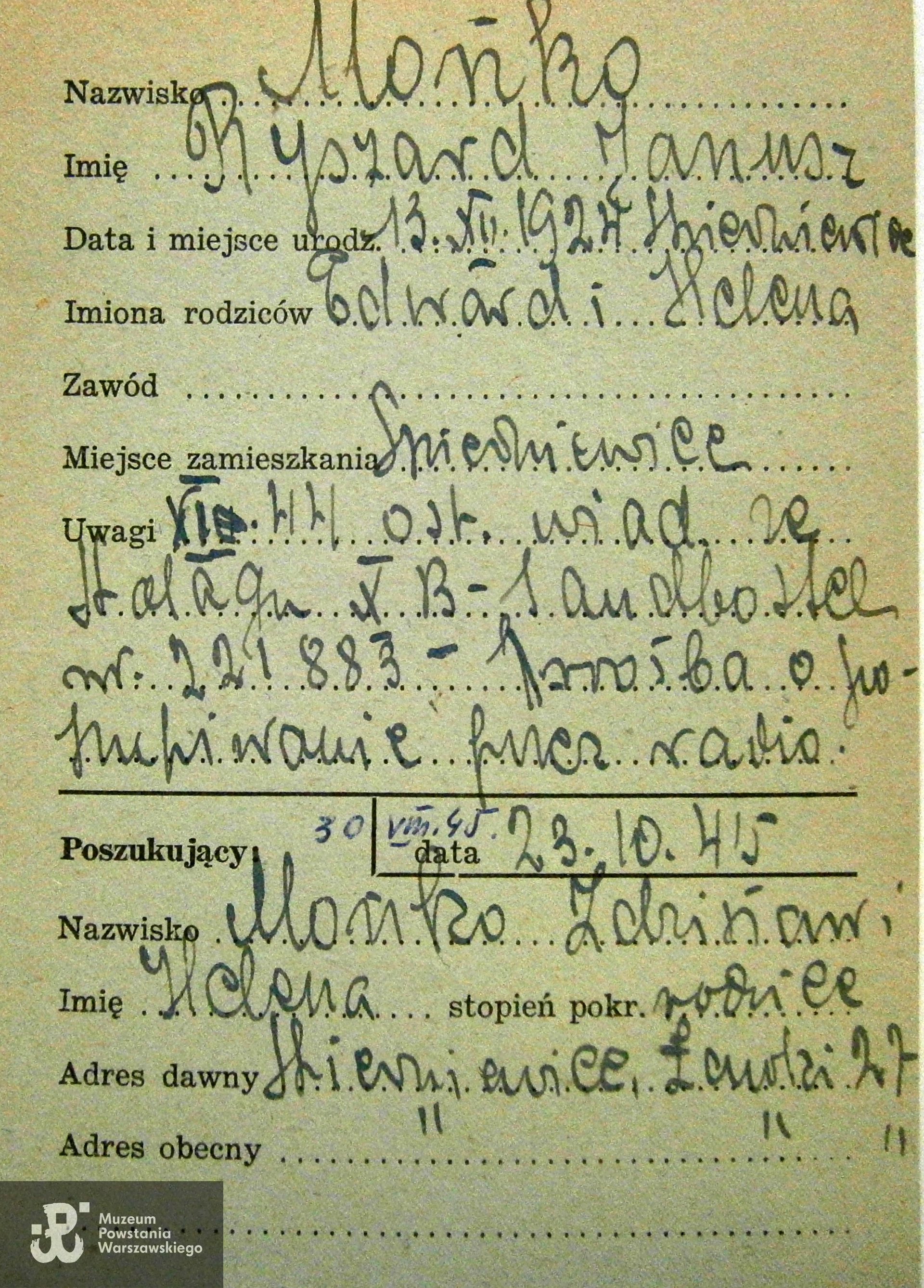 Polski Czerwony Krzyż - kartoteka