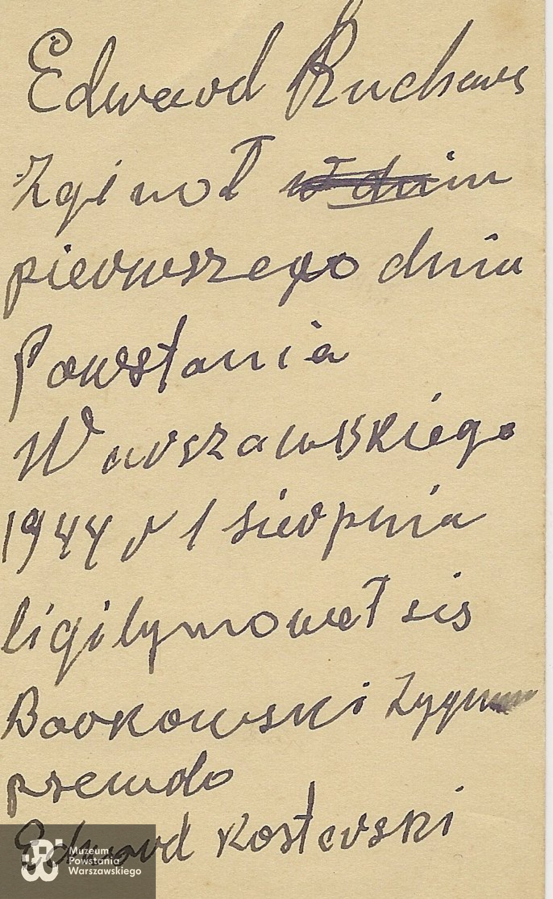 notka pisana ręcznie przez matkę Edwarda o śmierci syna